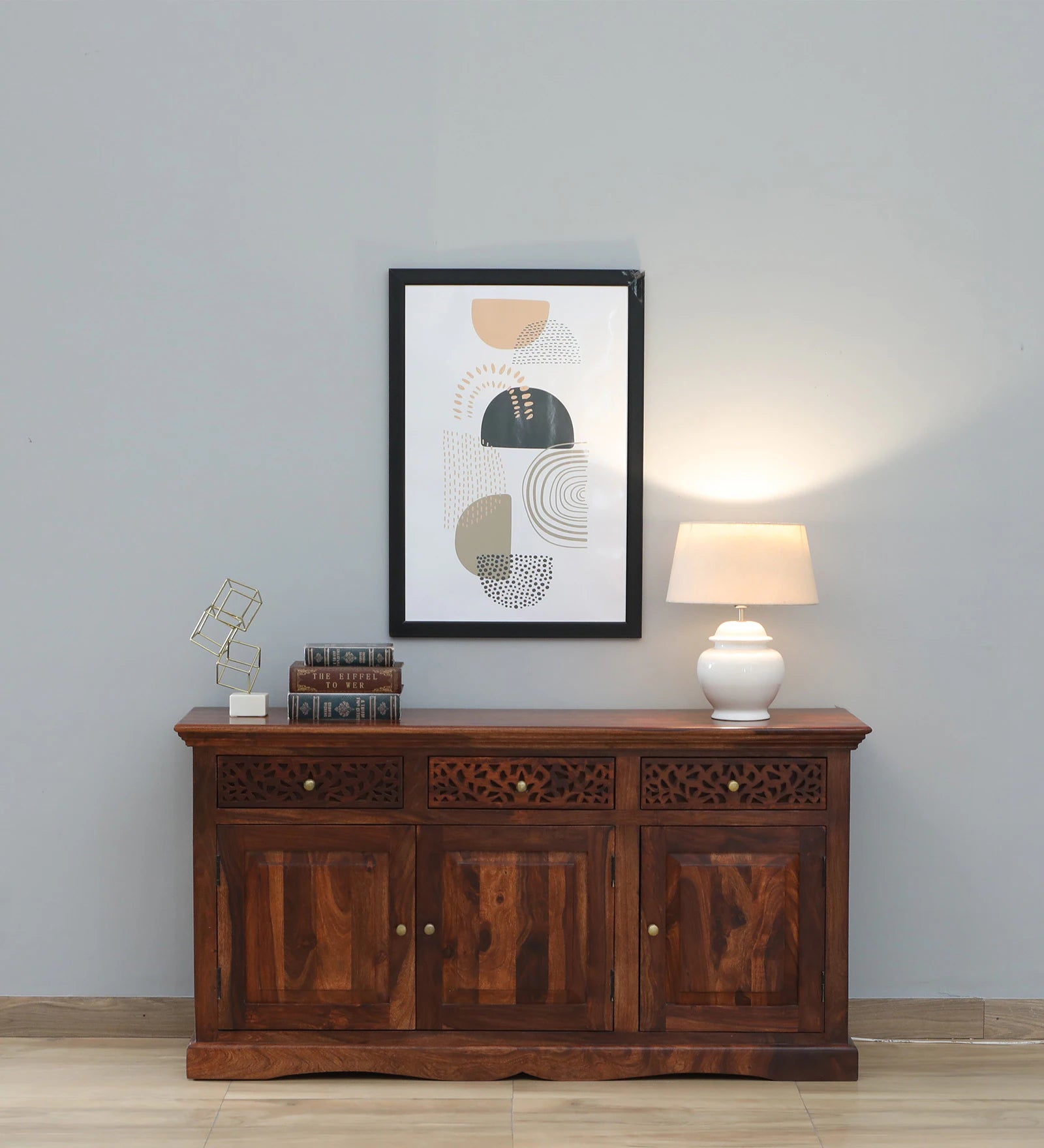 Nika Sheesham Wood Sideboard In Honey Oak Finish - Febonic Living