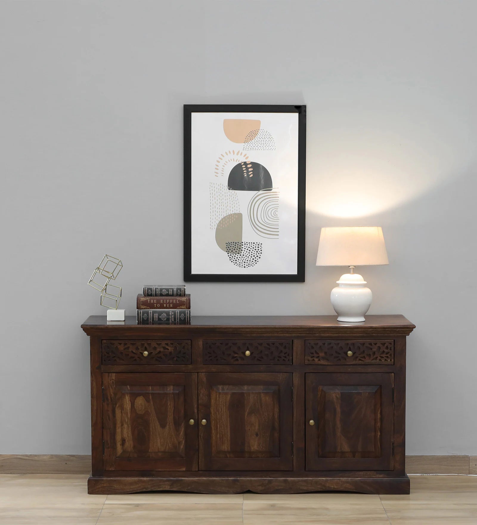 Nika Sheesham Wood Sideboard In Provincial Teak Finish - Febonic Living