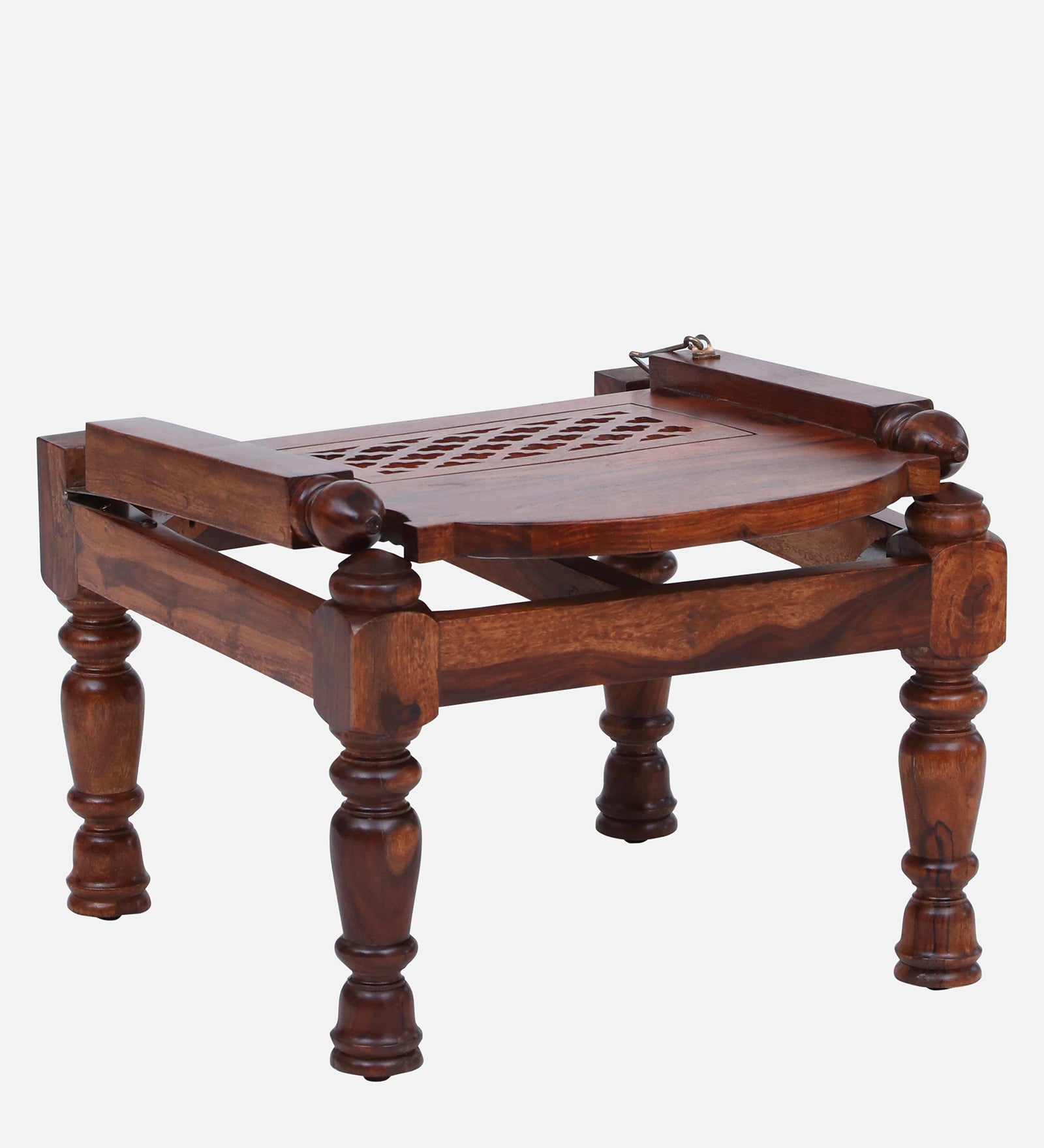 Atulya Sheesham Wood Slipper Chair In Honey Oak Finish With Floral Cushion - Febonic Living