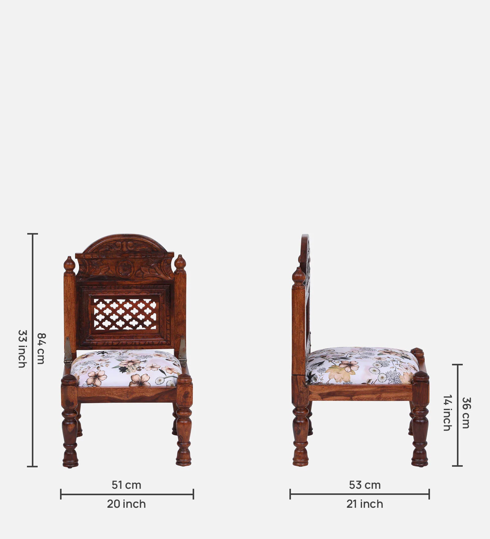 Atulya Sheesham Wood Slipper Chair In Honey Oak Finish With Floral Cushion - Febonic Living