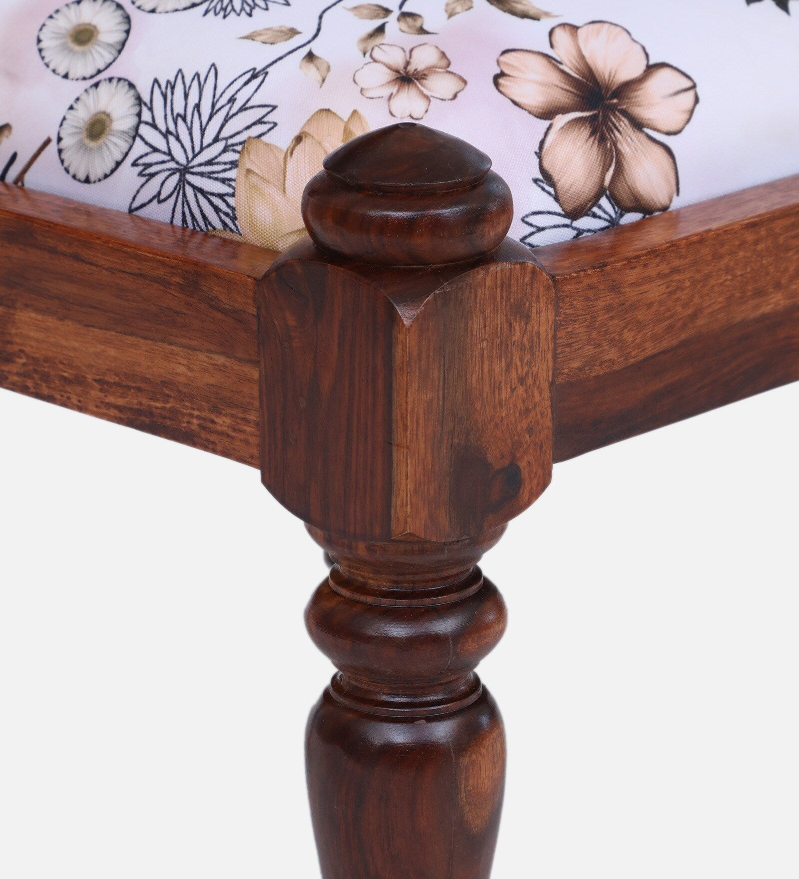 Atulya Sheesham Wood Slipper Chair In Honey Oak Finish With Floral Cushion - Febonic Living