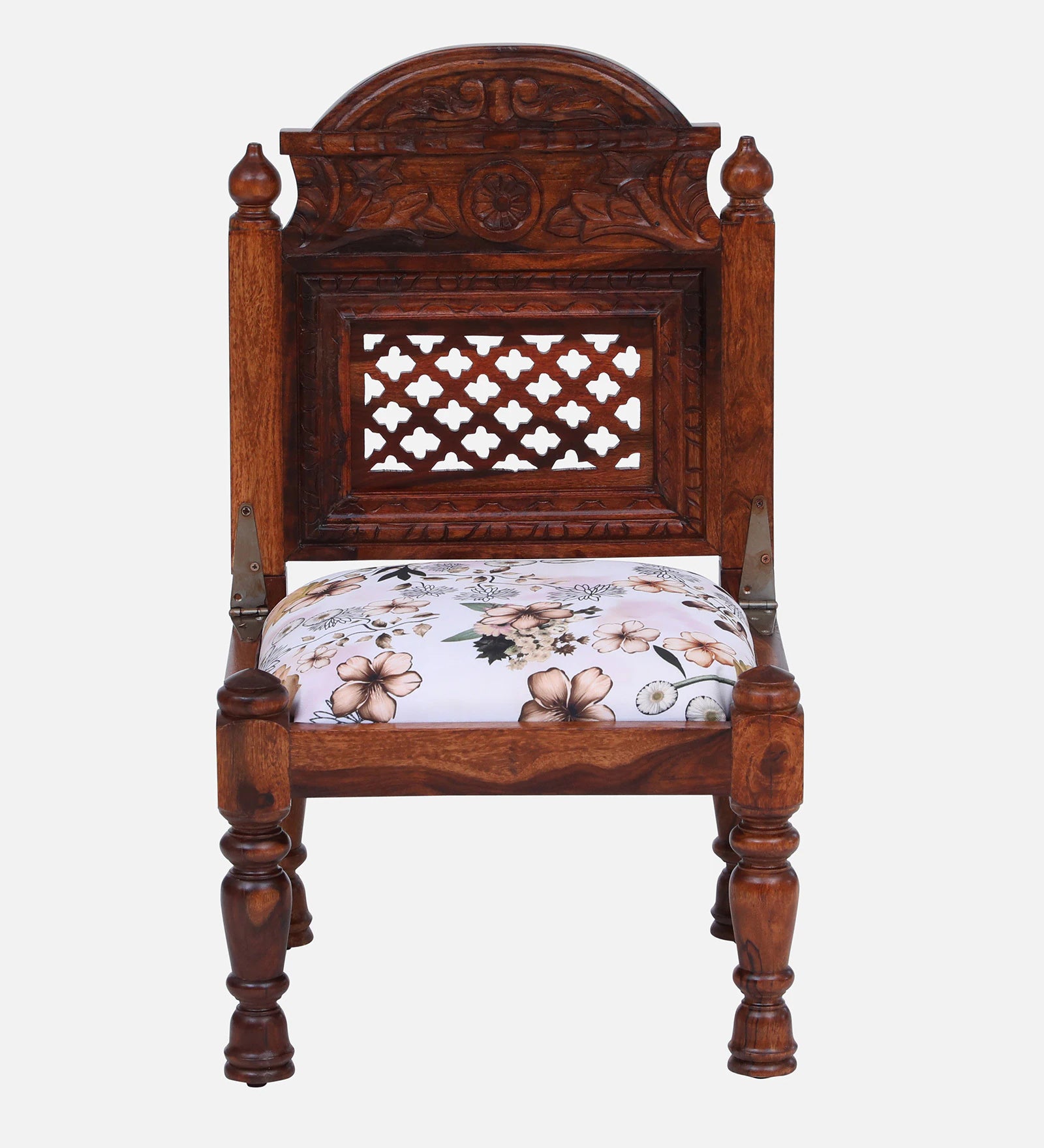 Atulya Sheesham Wood Slipper Chair In Honey Oak Finish With Floral Cushion - Febonic Living