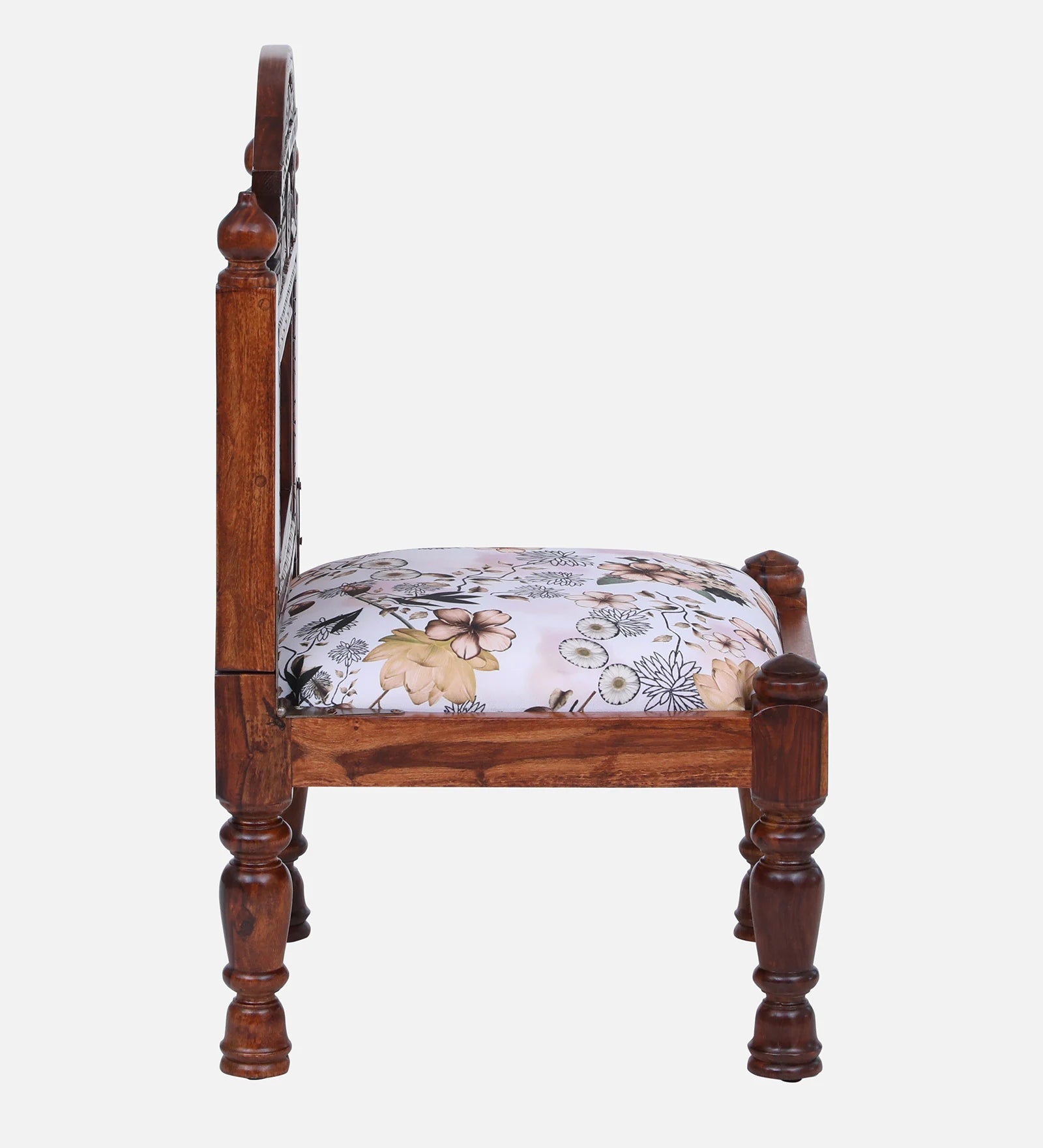 Atulya Sheesham Wood Slipper Chair In Honey Oak Finish With Floral Cushion - Febonic Living