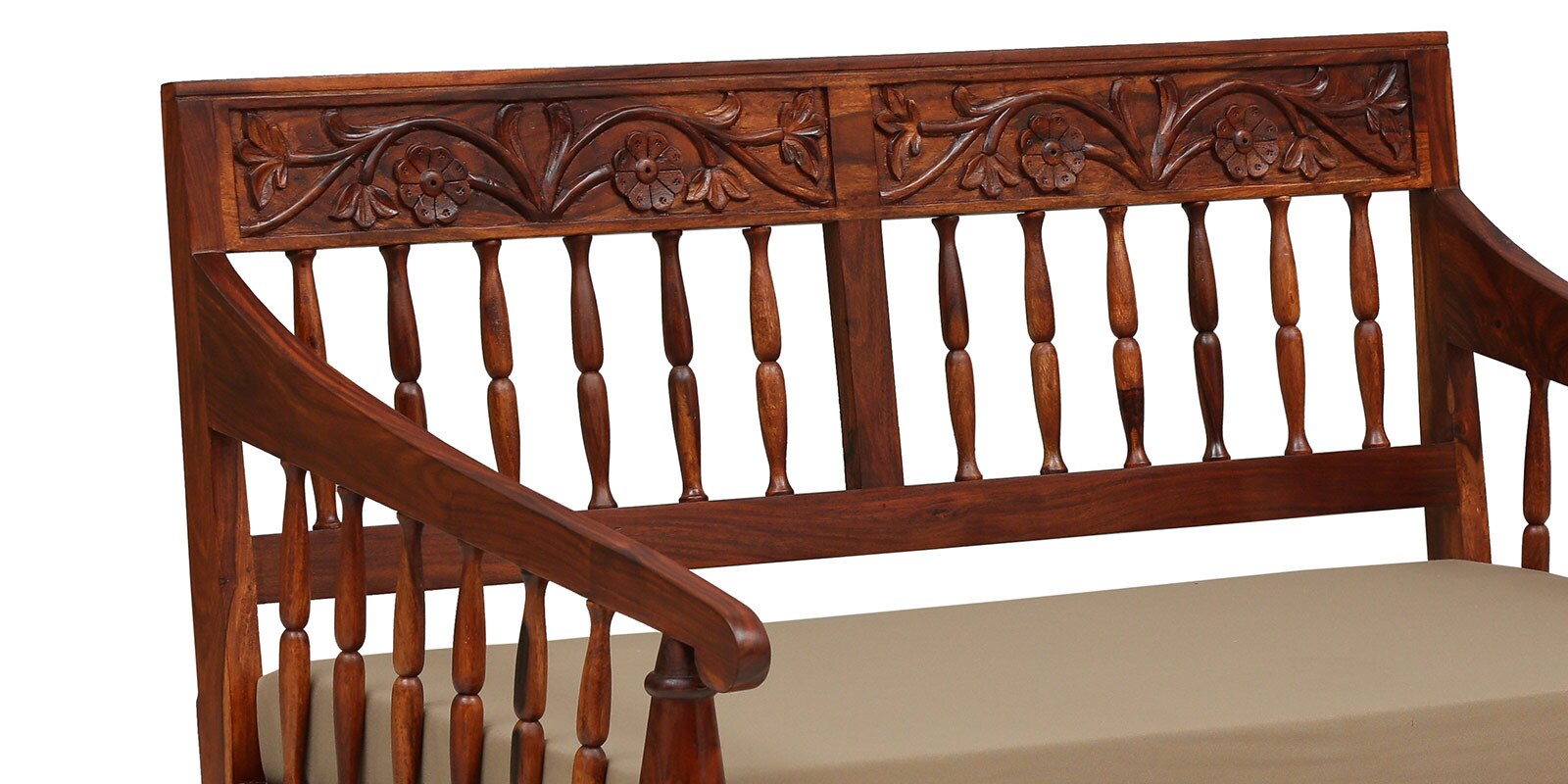 Omat Sheesham Wood 2 Seater Sofa In Honey Oak Finish - Febonic Living