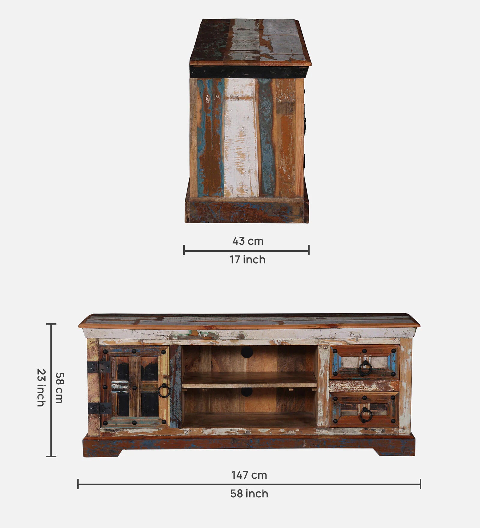 Ezla Reclaimed Wood TV Console In Distress Finish For TVs Up To 55" - Febonic Living