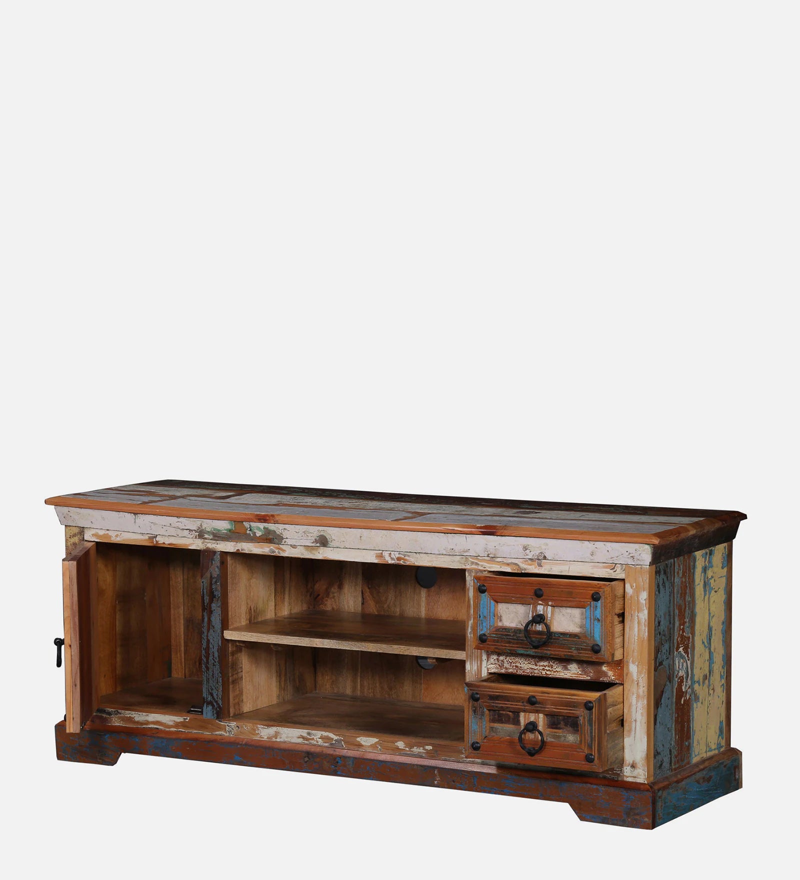 Ezla Reclaimed Wood TV Console In Distress Finish For TVs Up To 55" - Febonic Living