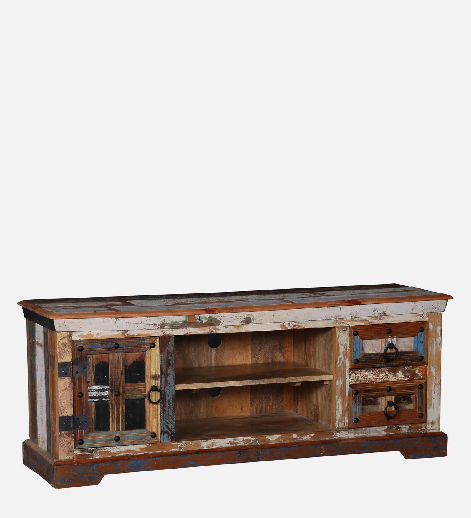 Ezla Reclaimed Wood TV Console In Distress Finish For TVs Up To 55" - Febonic Living