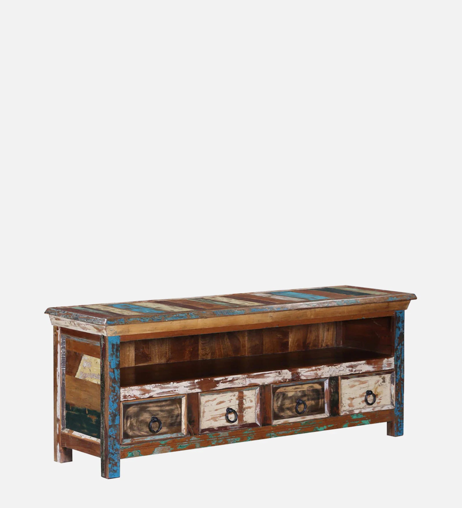 Ezla Reclaimed Wood TV Console In Distress Finish For TVs Up To 55" - Febonic Living