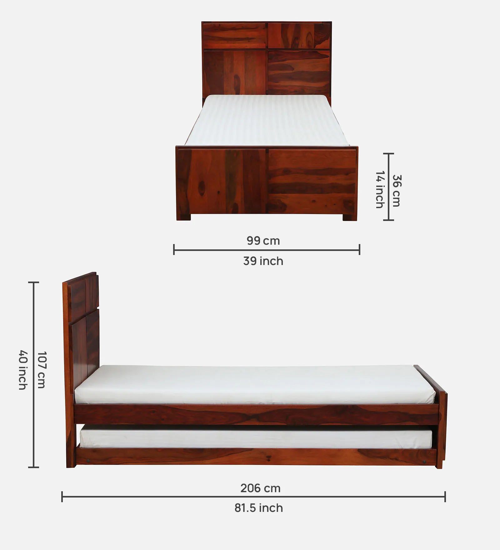 Thor Sheesham Wood Single Bed In Honey Oak Finish With Trundle - Febonic Living