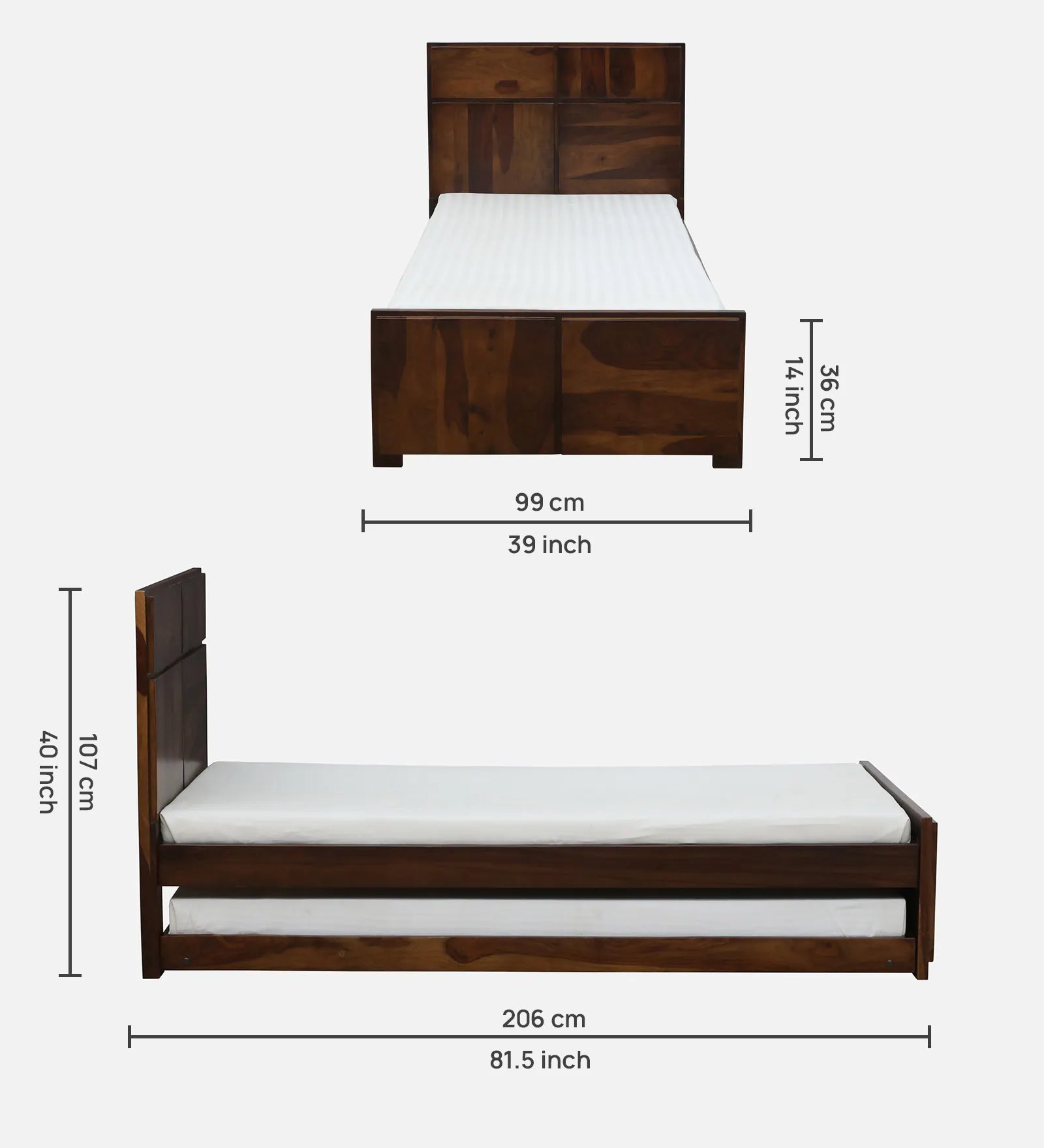 Thor Sheesham Wood Single Bed In Provincial Teak Finish With Trundle - Febonic Living