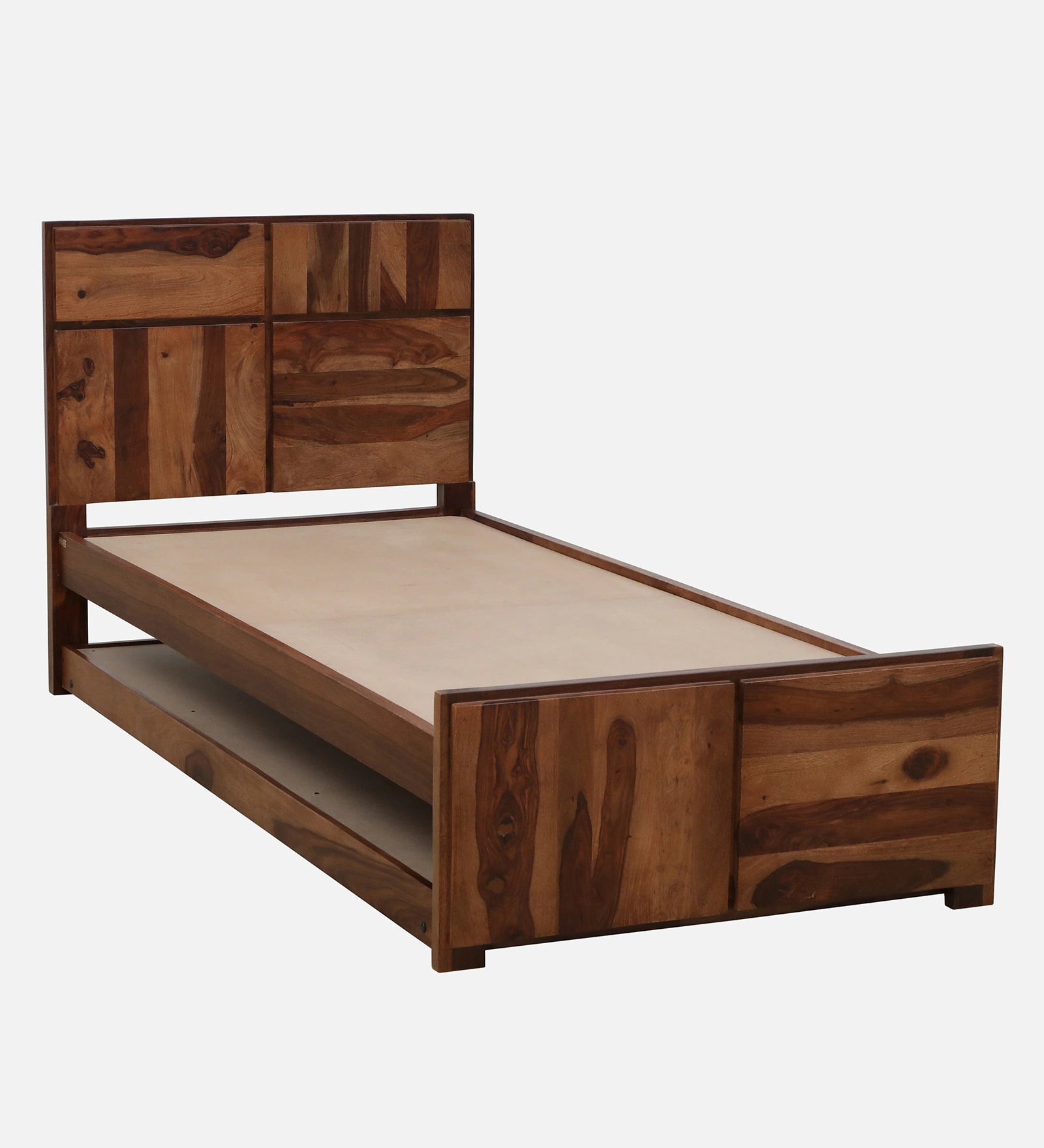 Thor Sheesham Wood Single Bed In Rustic Teak Finish With Trundle - Febonic Living