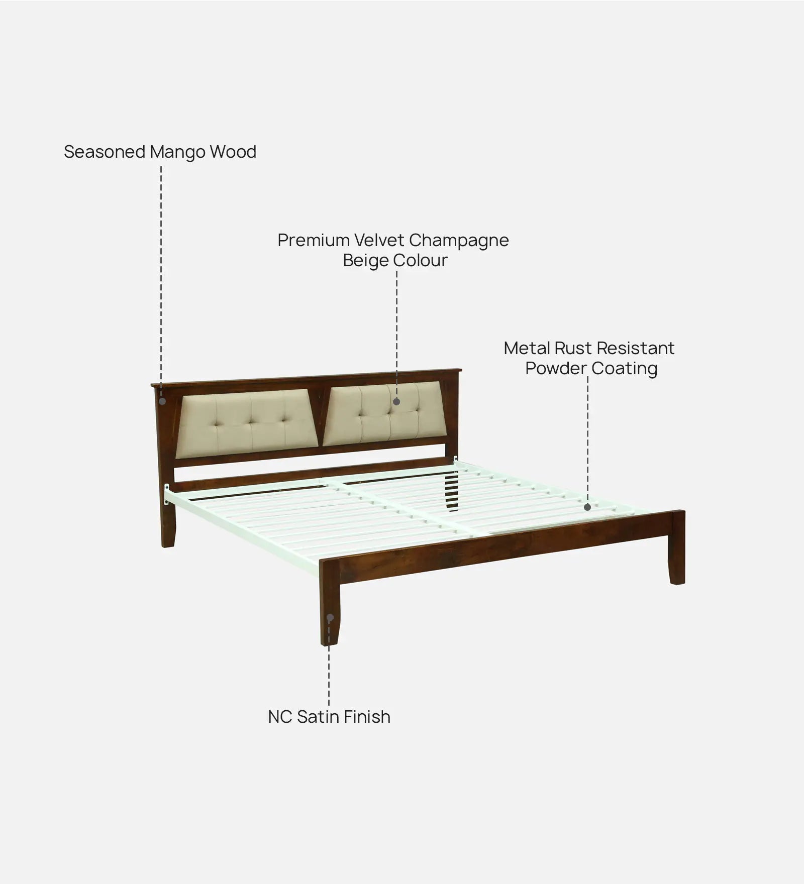 Verso Mango Wood King Size Bed With Metal Side Rail In Tubbaq Finish