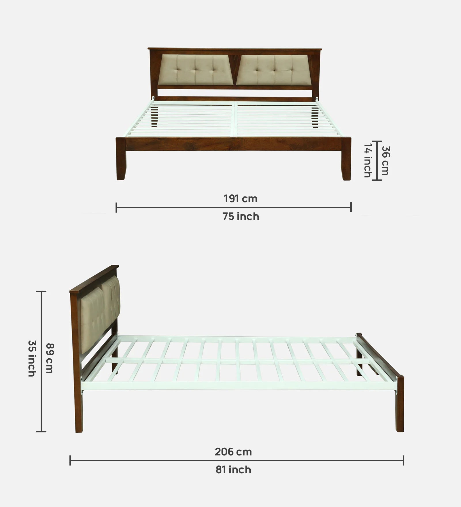 Verso Mango Wood King Size Bed With Metal Side Rail In Tubbaq Finish