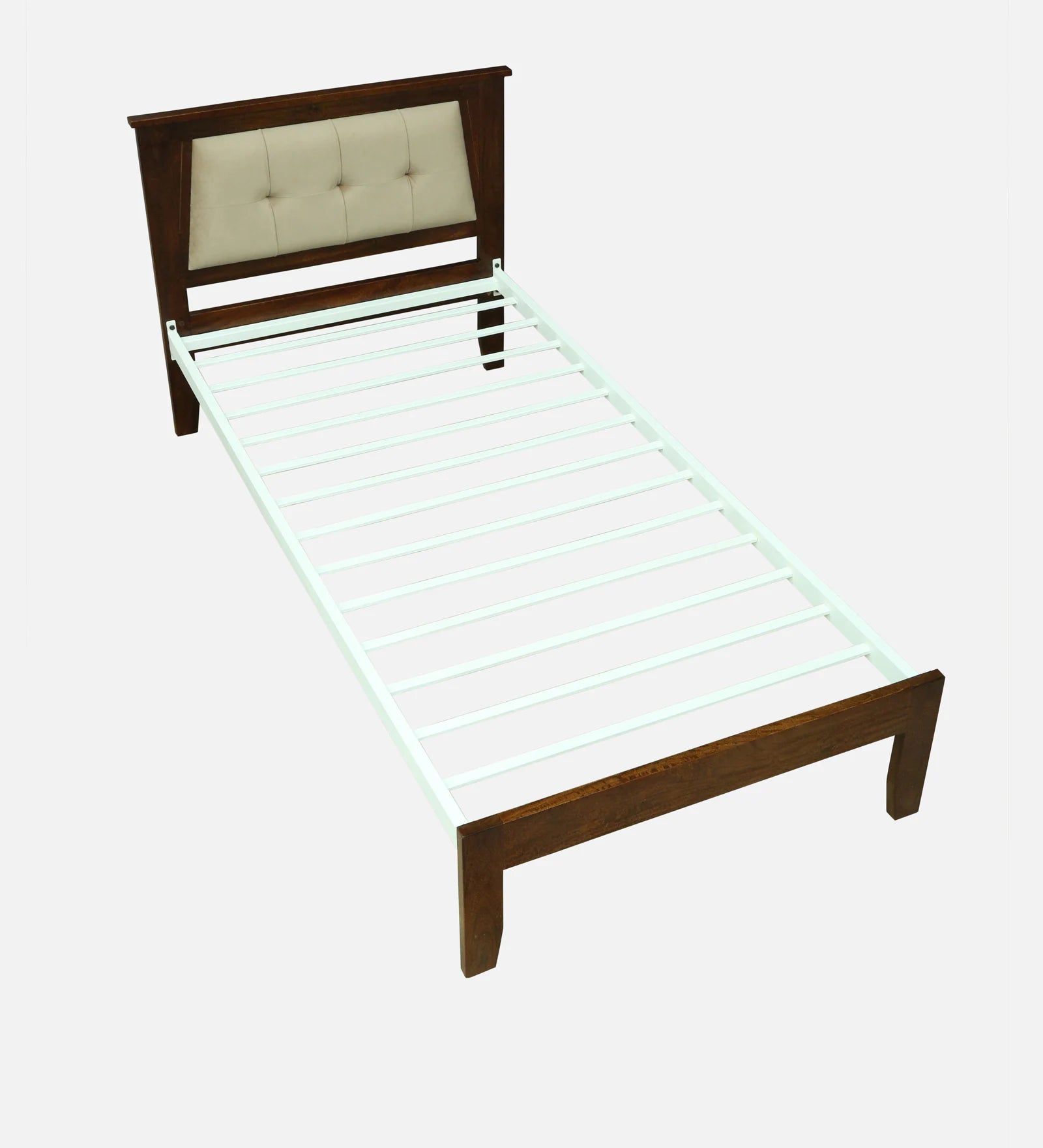 Verso Mango Wood Single Size Bed With Metal Side Rail In Tubbaq Finish