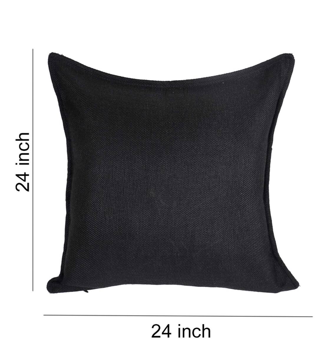 Youri Fabric Geometric 24x24 inches Cushion + Covers (Pack of 2) In Zed Black Colour - Febonic Living