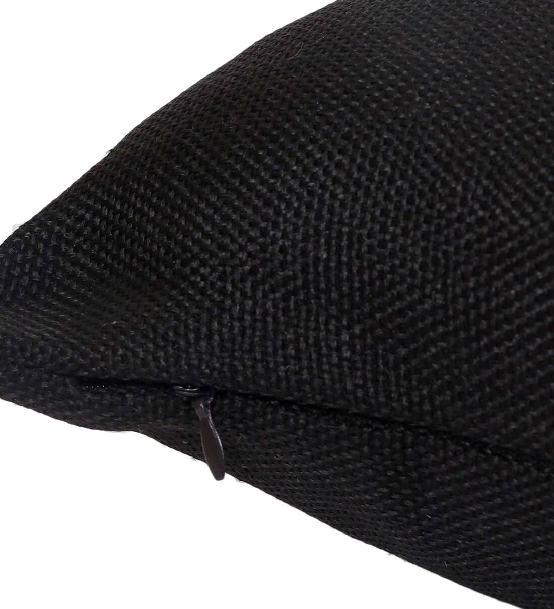 Youri Fabric Geometric 24x24 inches Cushion + Covers (Pack of 2) In Zed Black Colour - Febonic Living