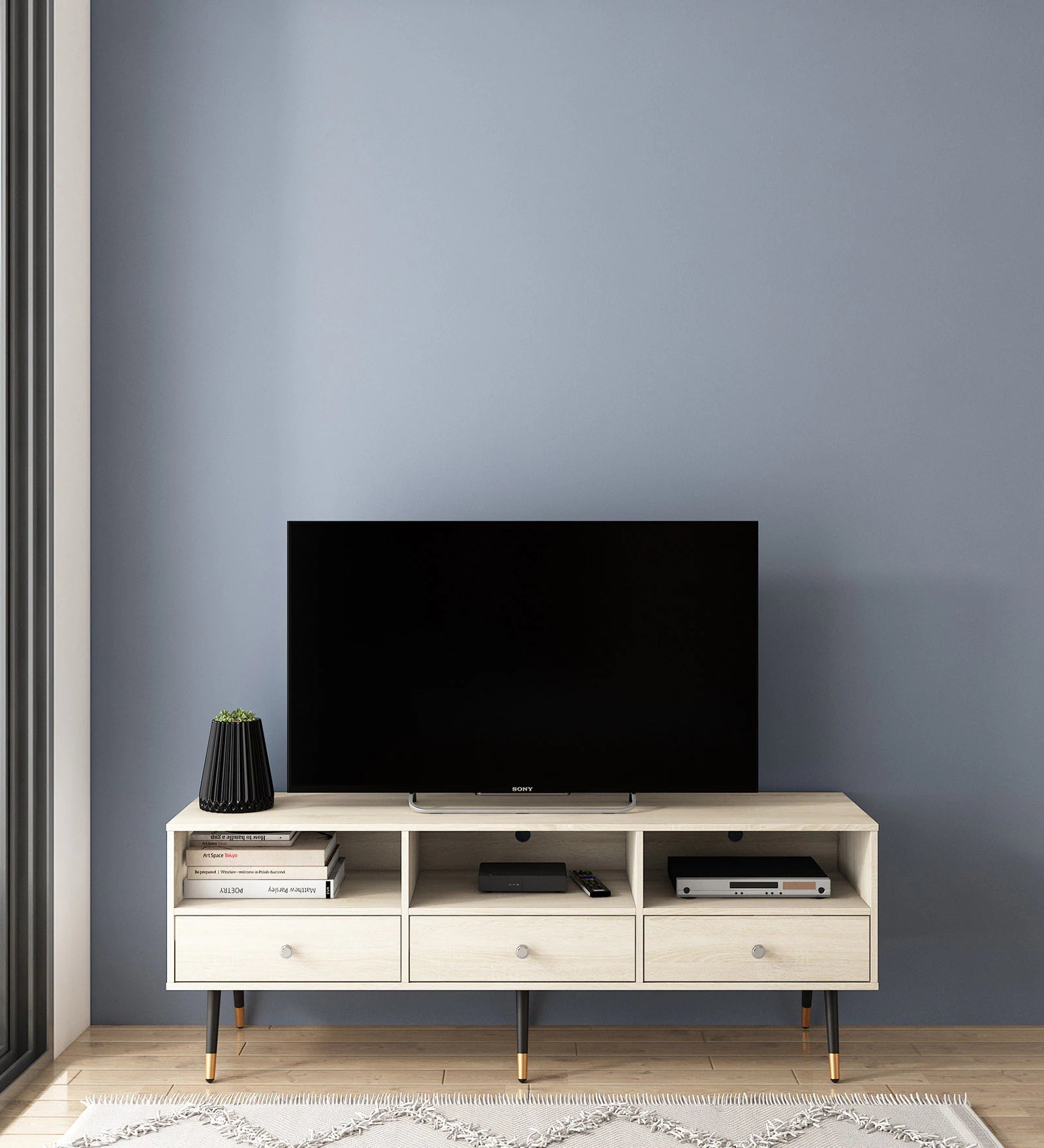 Breeze Tv Console Table in Frosty White Finish