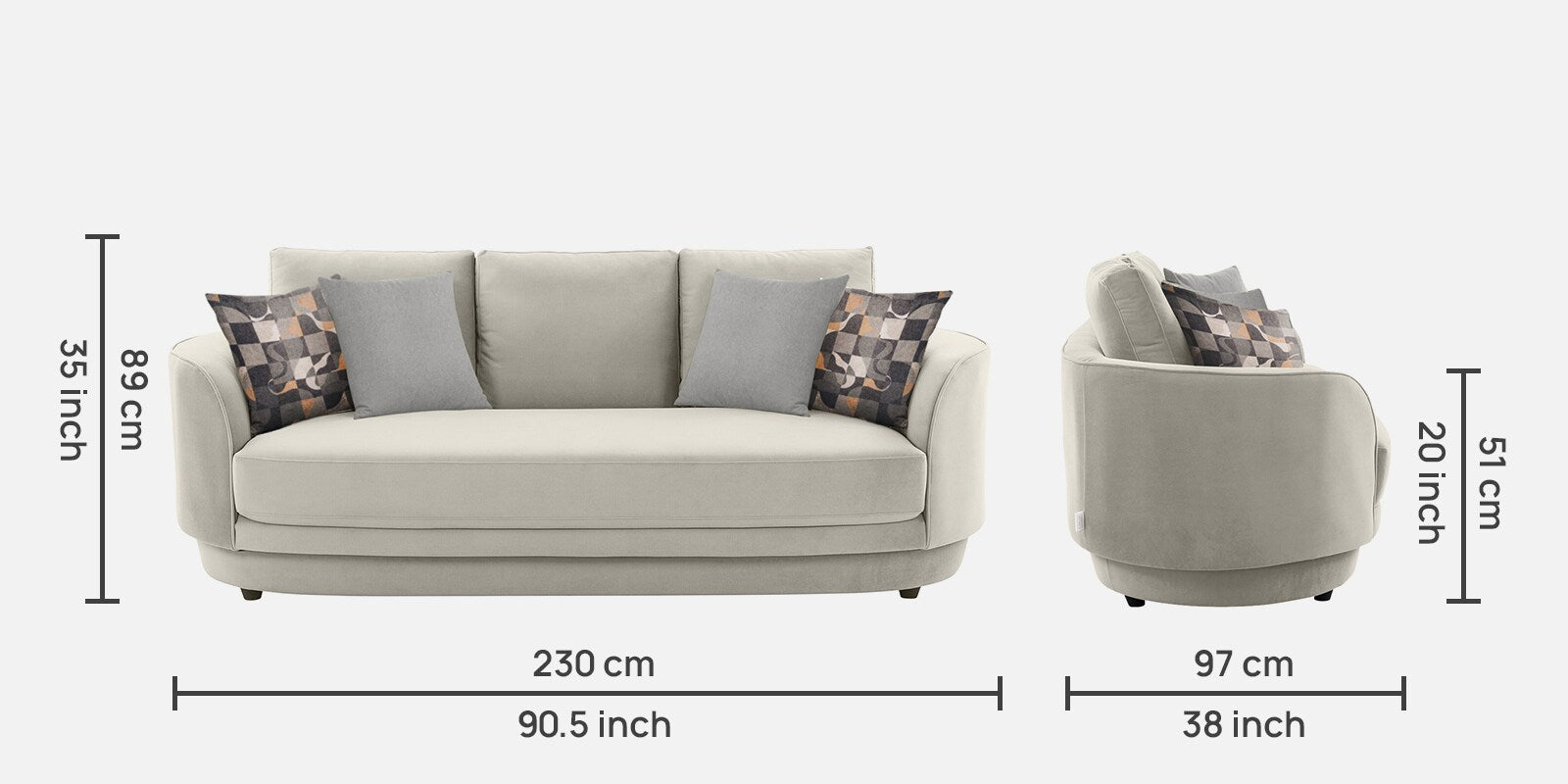 Tome Velvet 3 Seater Sofa In Warm White Color