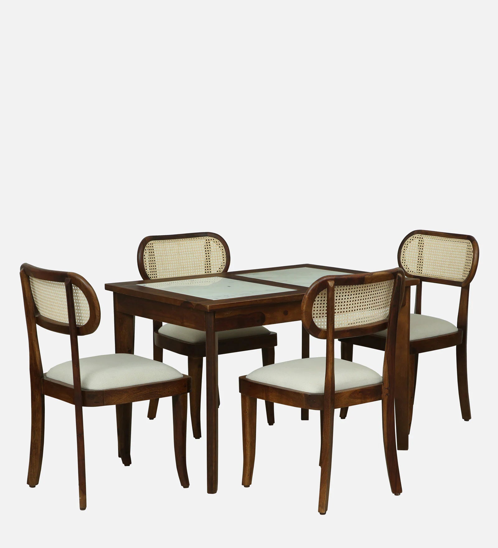 Brookwood Sheesham Wood 4 Seater Dining set With Marble Top In Provincial Teak Finish - Febonic Living