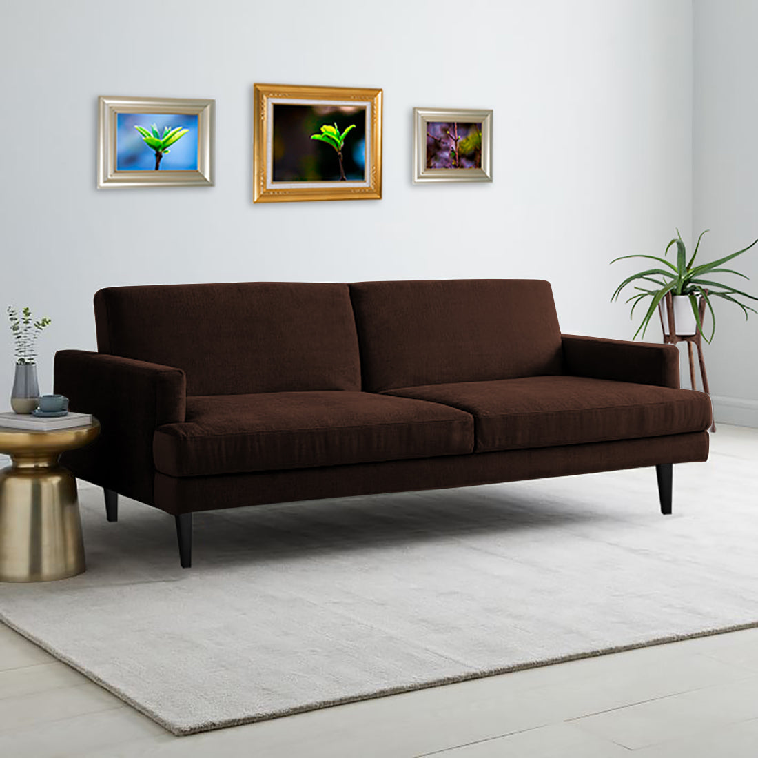 Zoya Fabric 3 Seater Convertible Sofa Cum Bed In Coffee Brown Colour - Febonic Living