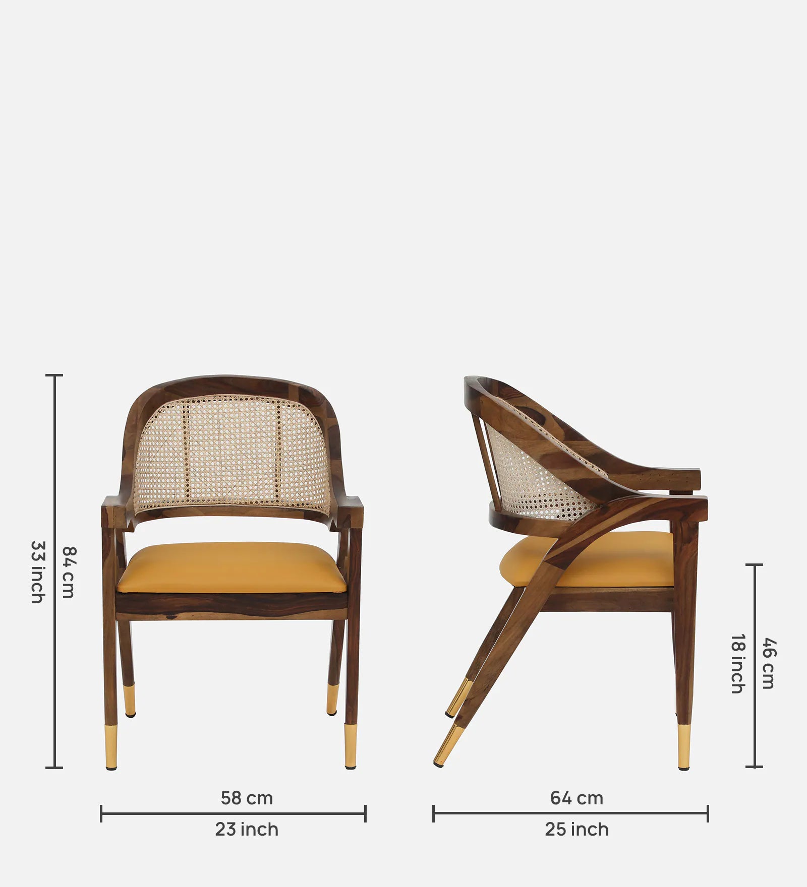 Multa Sheesham Wood Arm Chair In Provincial Teak Finish with Natural Cane Mesh - Febonic Living