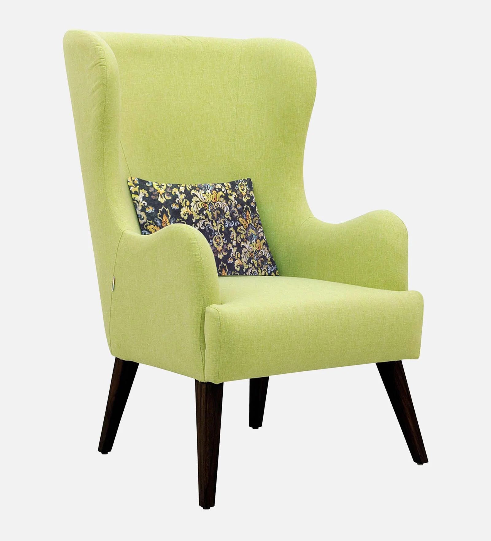 Jeyu Fabric Wing Chair In Lime Green Colour
