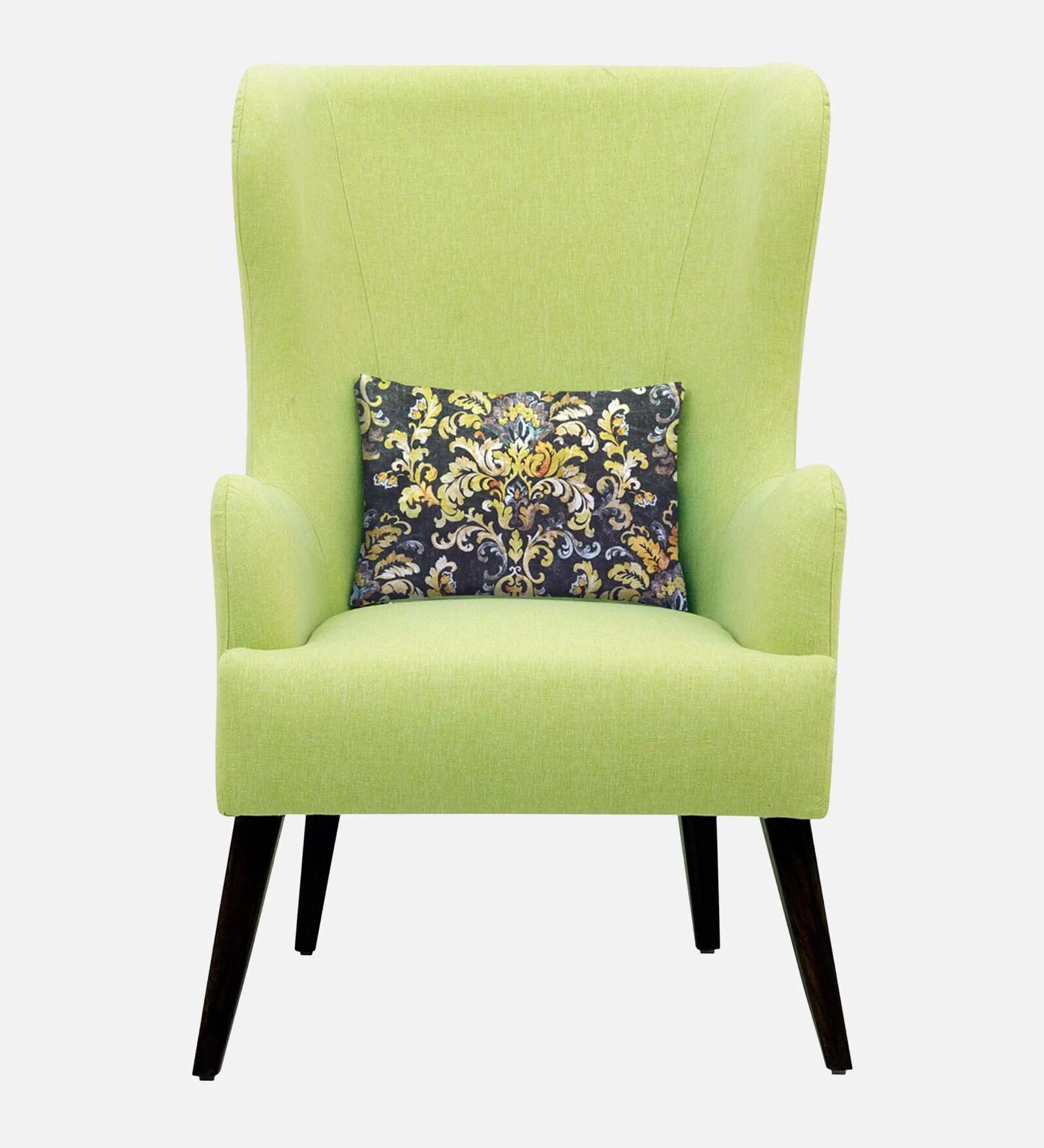 Jeyu Fabric Wing Chair In Lime Green Colour