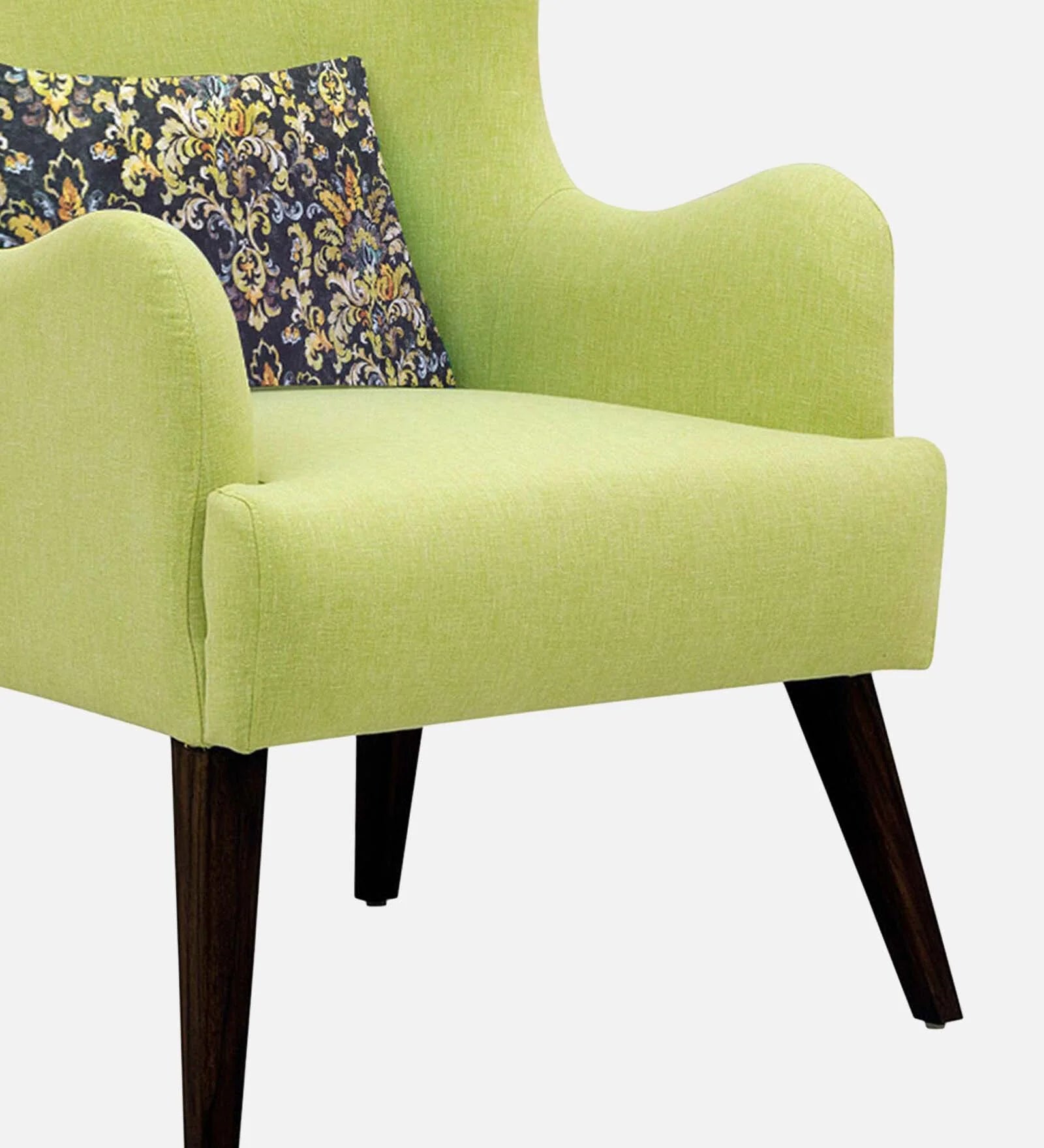 Jeyu Fabric Wing Chair In Lime Green Colour
