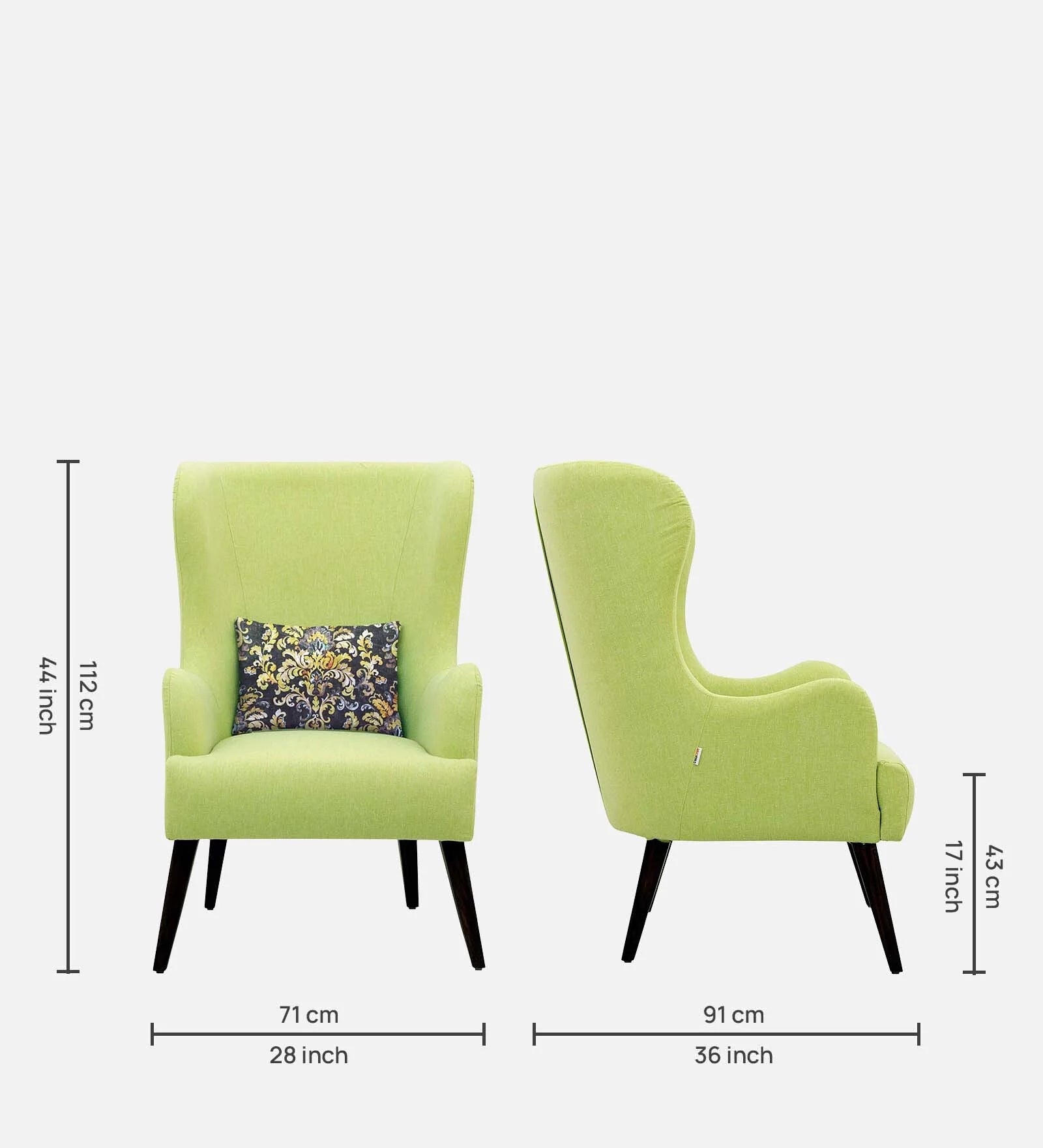 Jeyu Fabric Wing Chair In Lime Green Colour