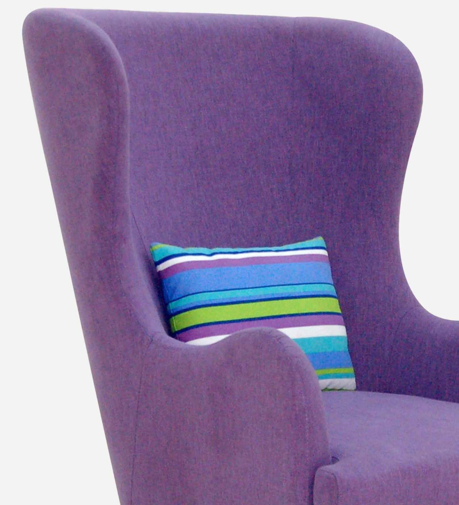 Jeyu Fabric Wing Chair In Purple Colour