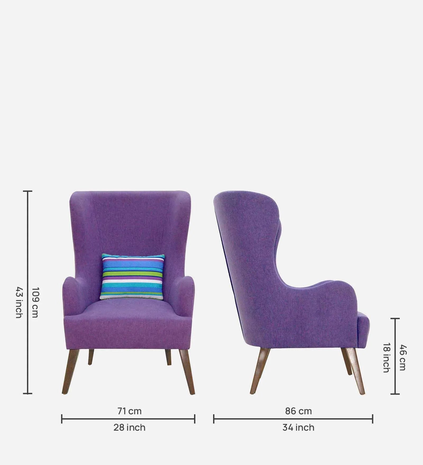 Jeyu Fabric Wing Chair In Purple Colour