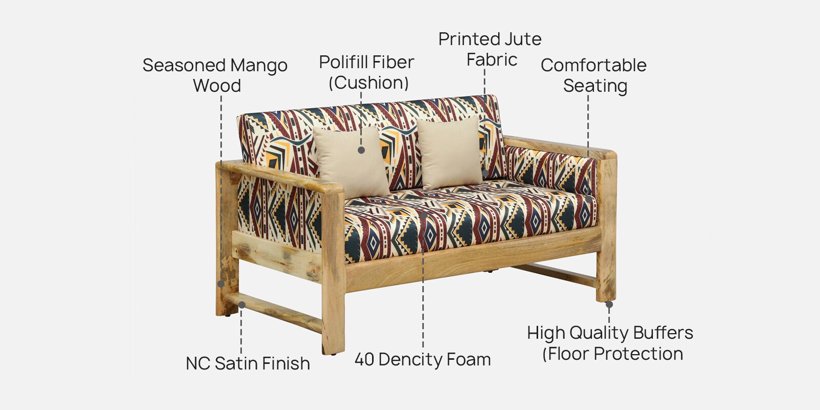 Arlo Mango Wood 2 Seater Sofa In Natural Finish