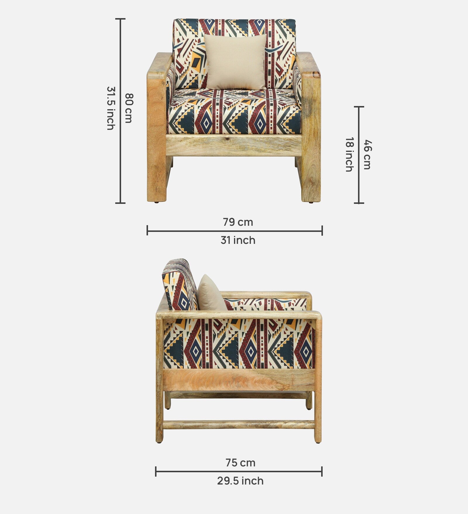 Arlo Mango Wood 1 Seater Sofa In Natural Finish