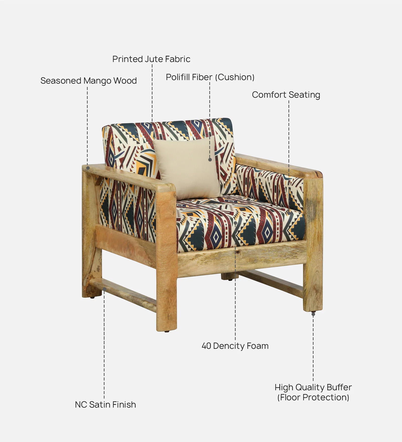 Arlo Mango Wood 1 Seater Sofa In Natural Finish