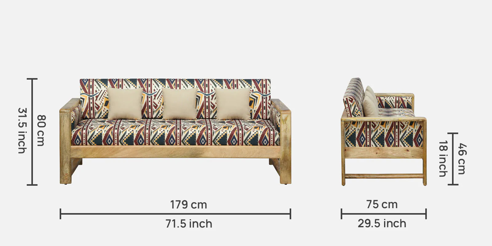 Arlo Mango Wood 3 Seater Sofa In Natural Finish