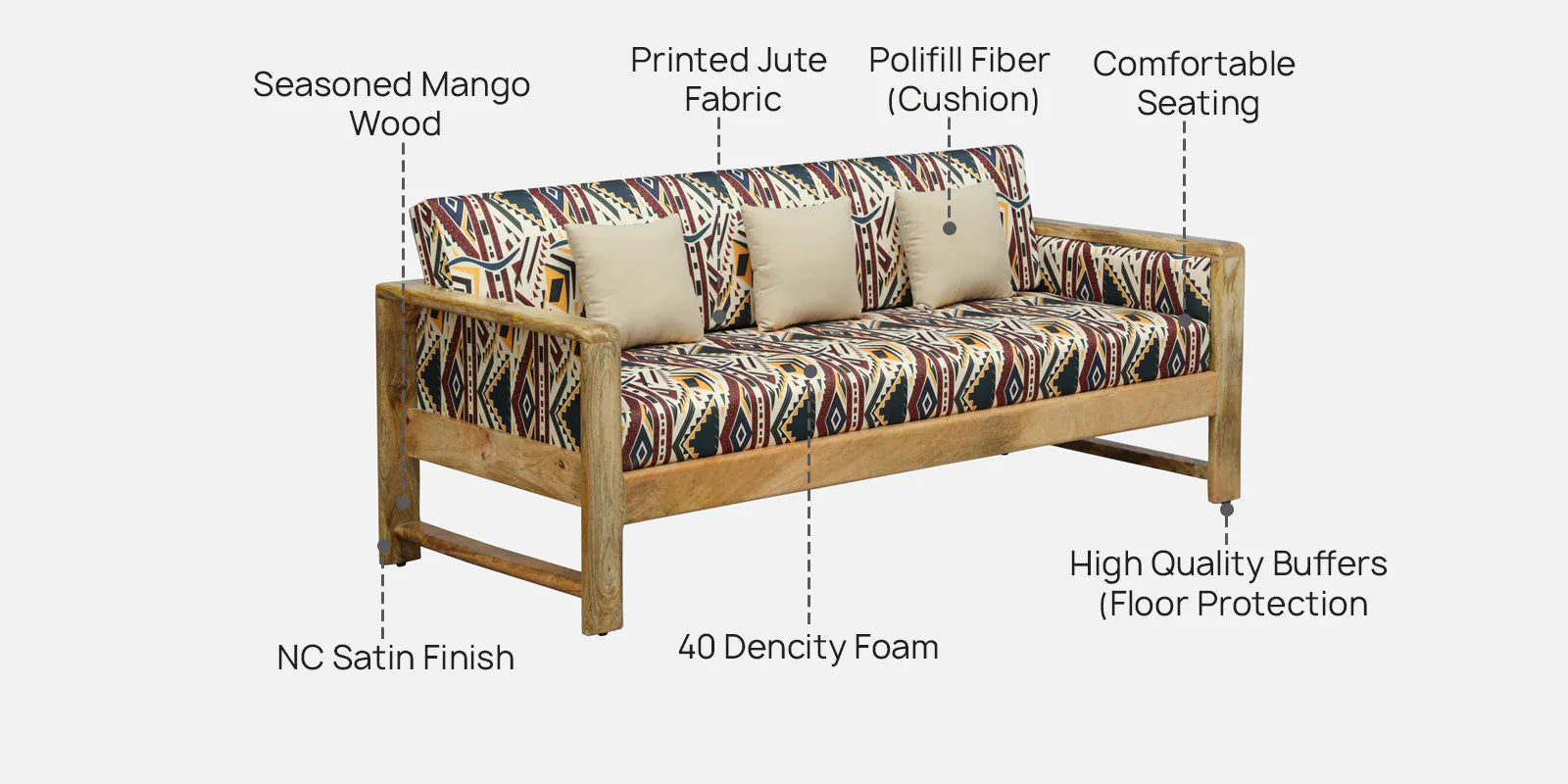 Arlo Mango Wood 3 Seater Sofa In Natural Finish