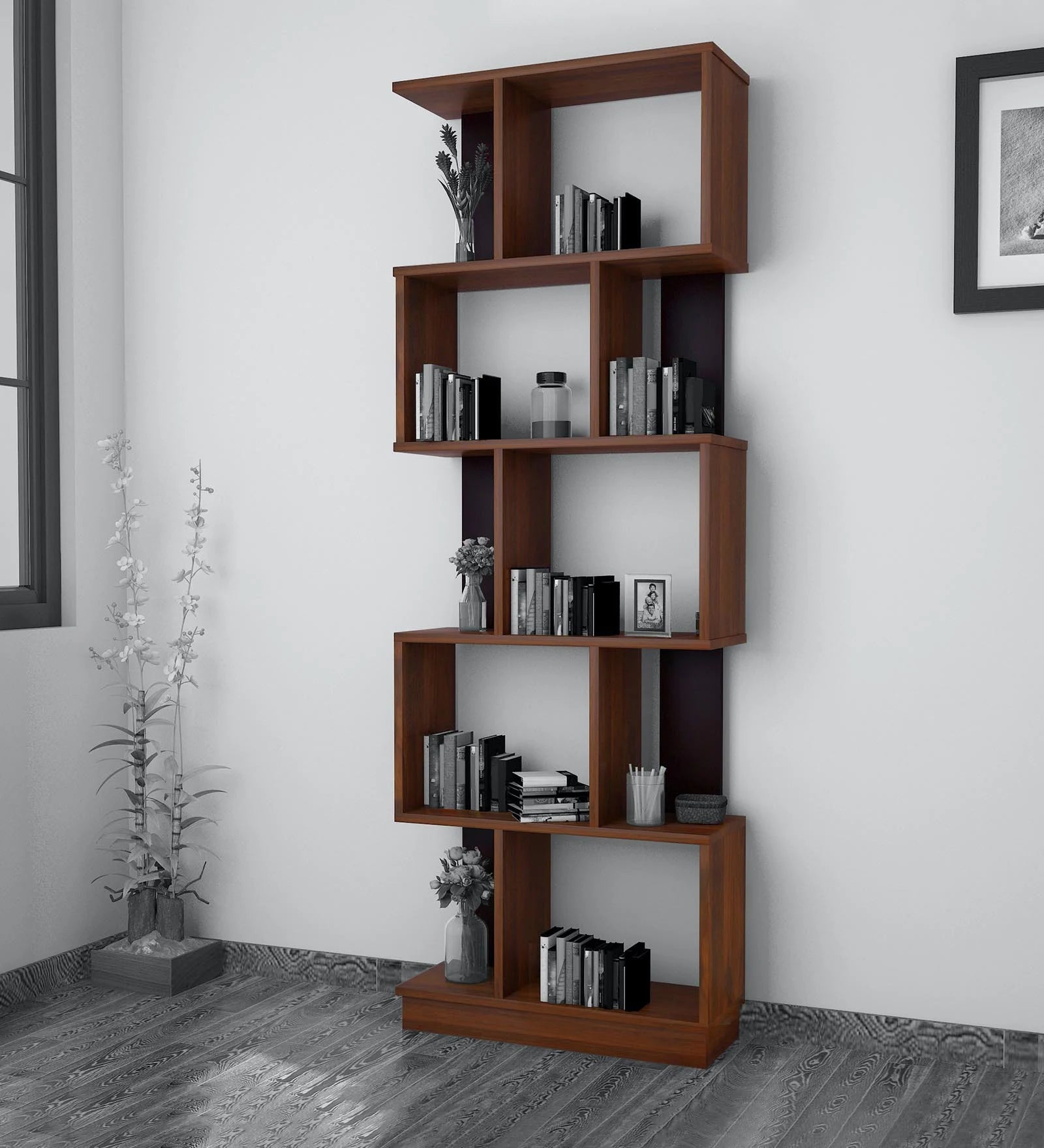 Taraz Book Shelf In Oral Walnut Finish - Febonic Living