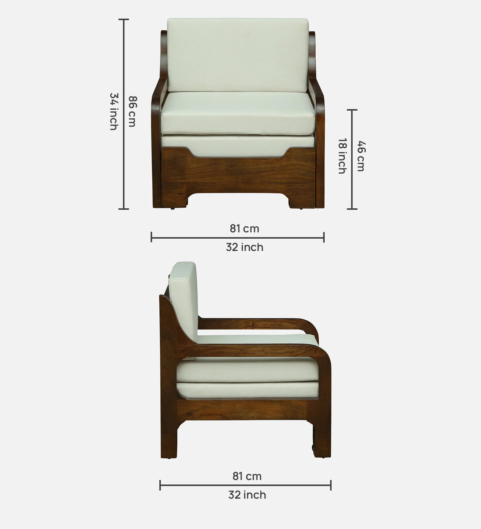 Estry Dove Off Whitel Fabric Pull Out Sofa Cum Bed In Tubbaq Finish