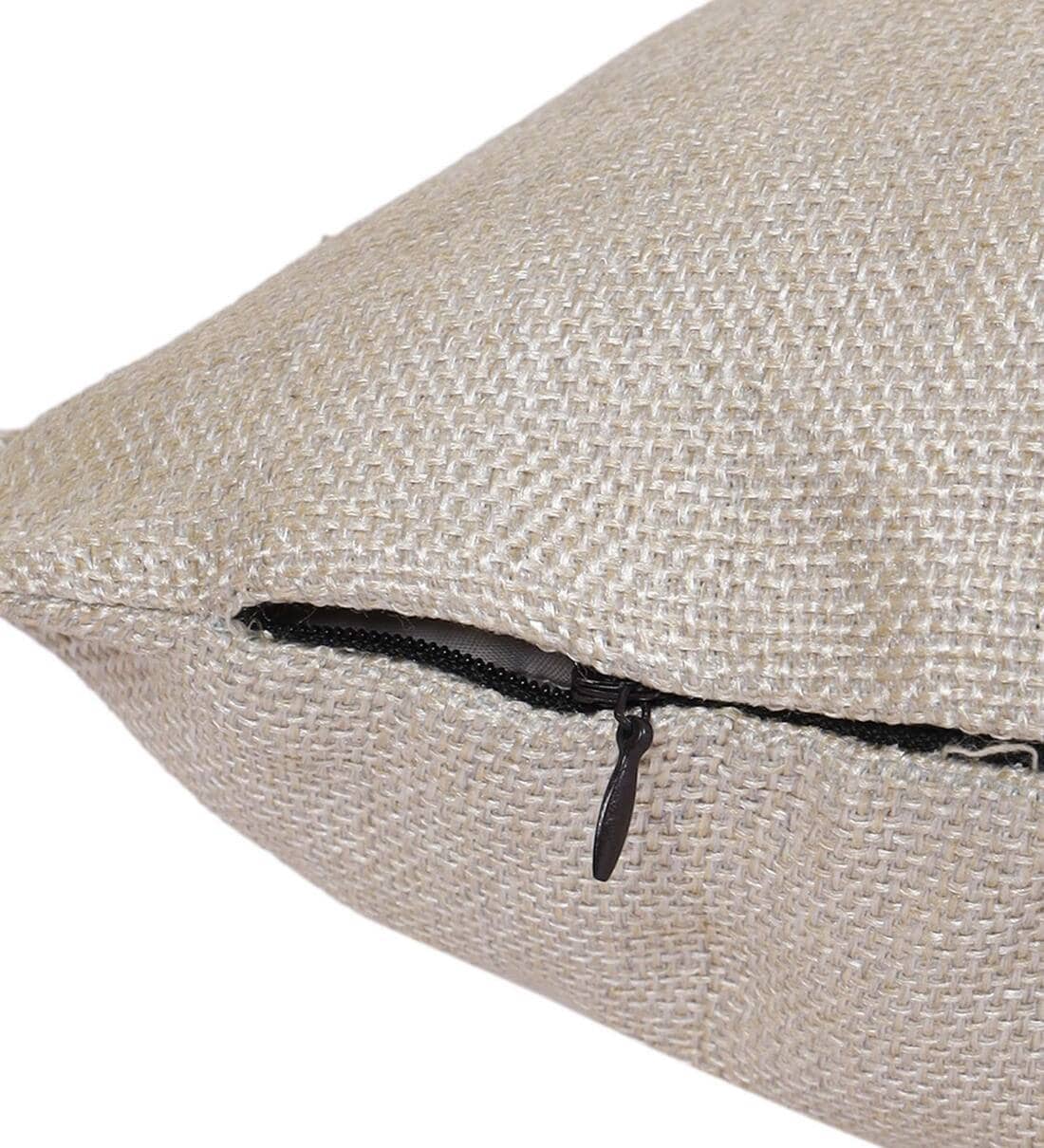 Charlie Jute Fabric (18x18in) Sofa Pillows In Woom Beige Colour (Pack of 2) - Febonic Living
