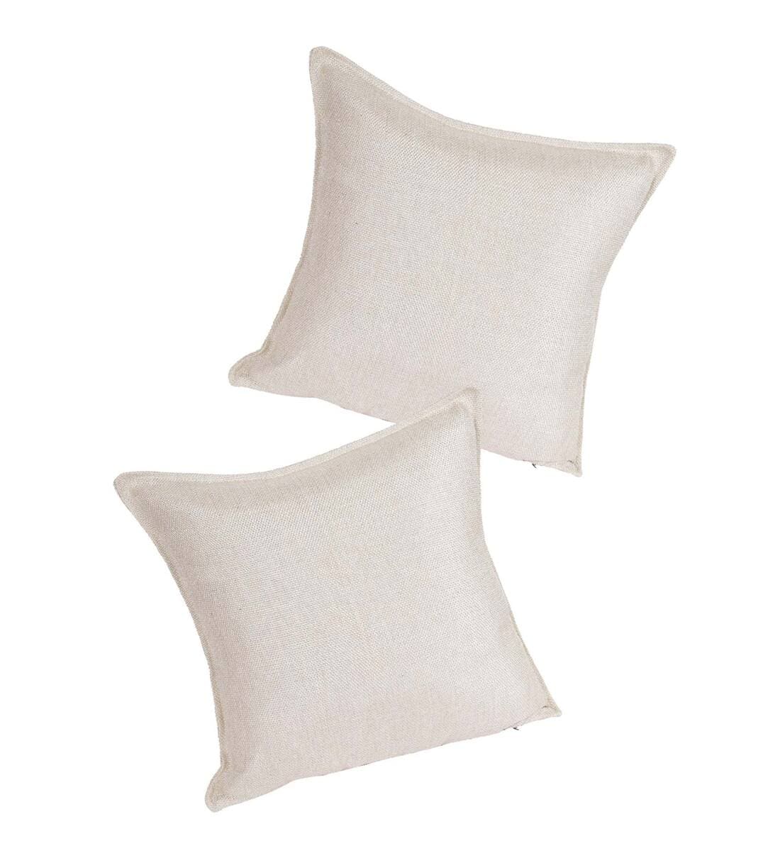 Charlie Jute Fabric (18x18in) Sofa Pillows In Woom Beige Colour (Pack of 2) - Febonic Living