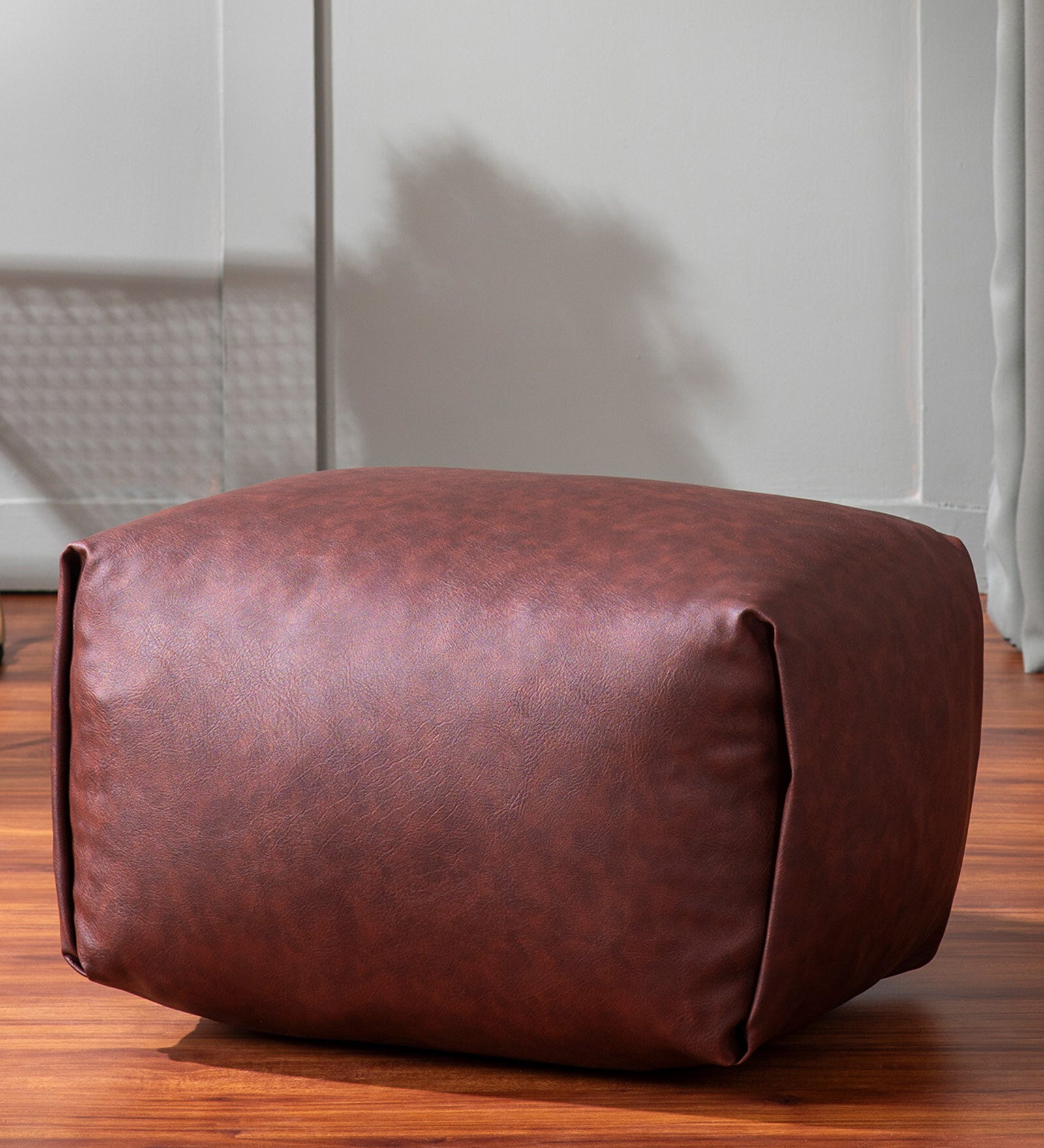 Cubey Leatherette Pouffe In Burgundy Maroon Colour - Febonic Living