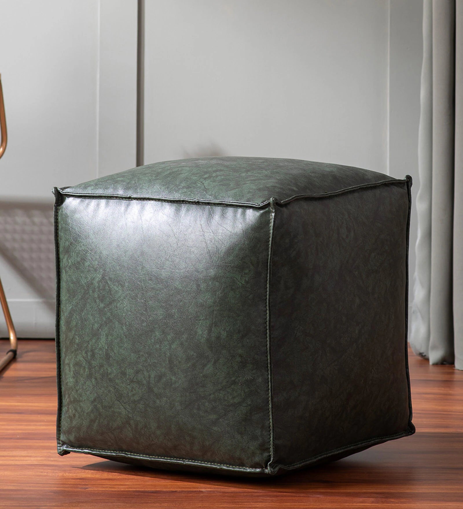 Cubo Leatherette Pouffe In Dark Green Colour - Febonic Living