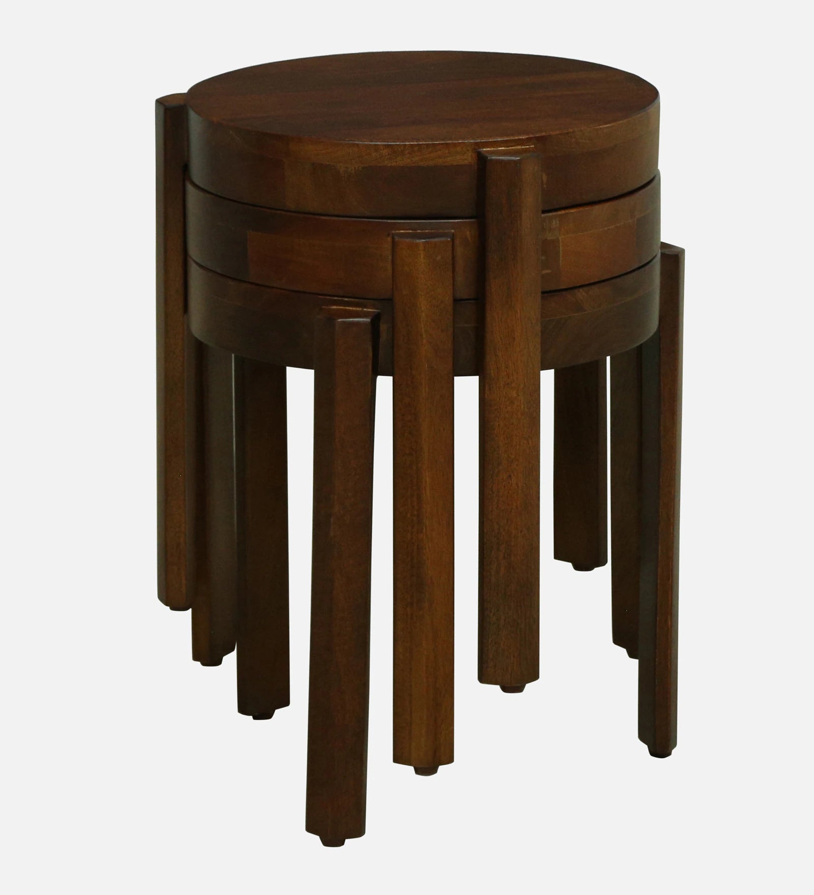 Sabel Mango Wood Round Nest Of Tables In Tubbaq Finish (Set of 3)