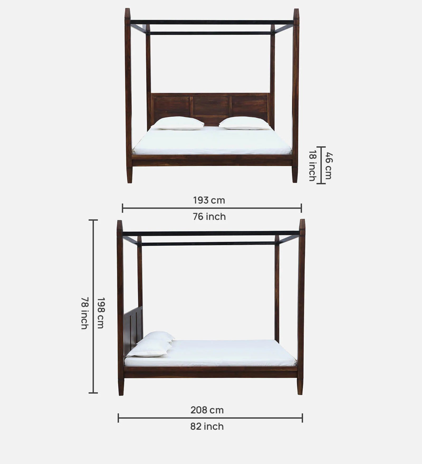 Dijon Sheesham Wood King Size Poster Bed in Provincial Teak Finish - Febonic Living