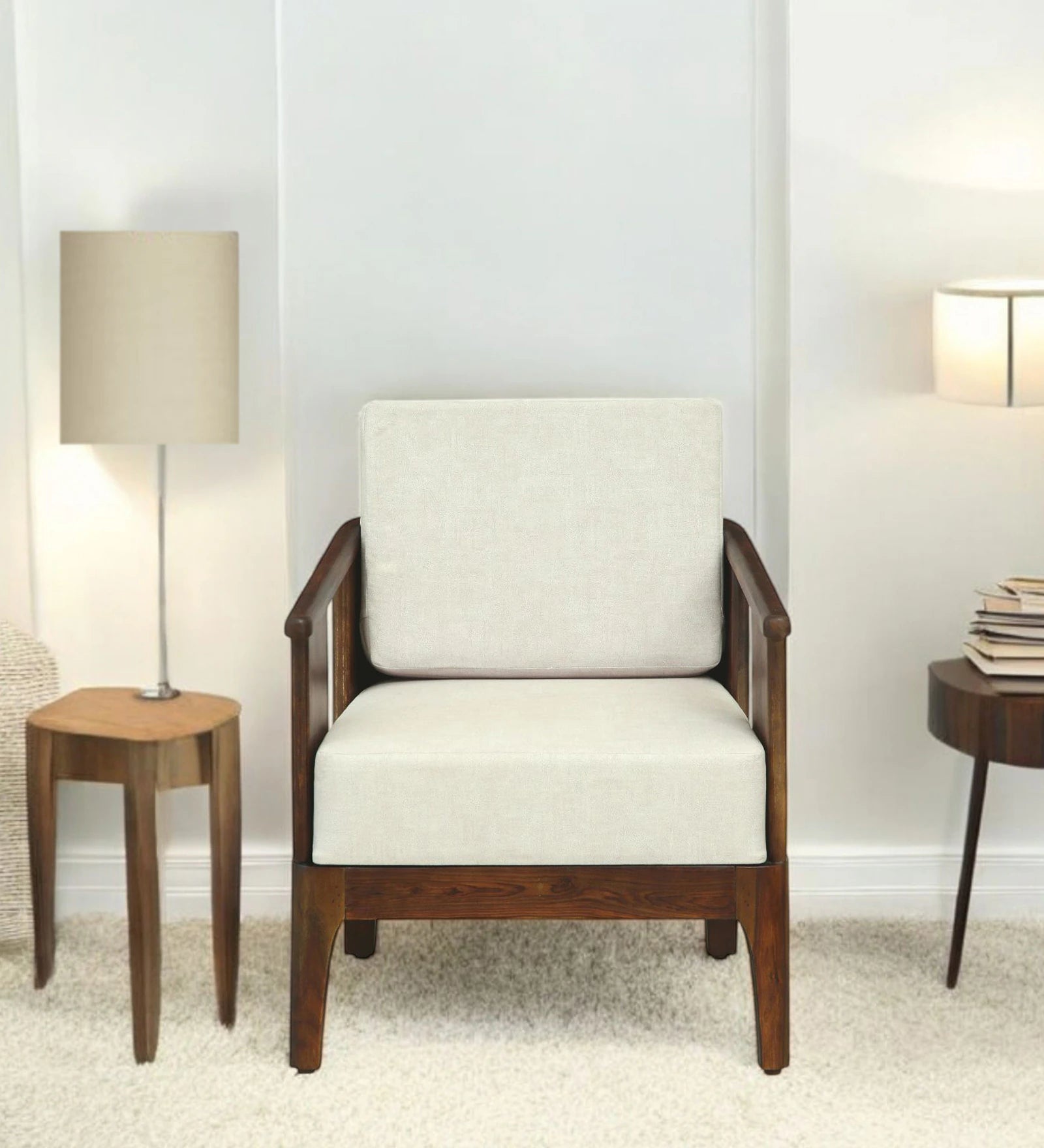 Bano Sheesham Wood 1 Seater Sofa In Beige Colour