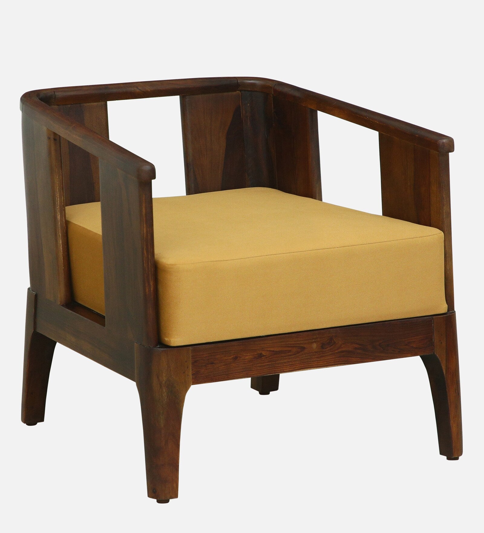 Bano Sheesham Wood 1 Seater Sofa In Mustard Colour