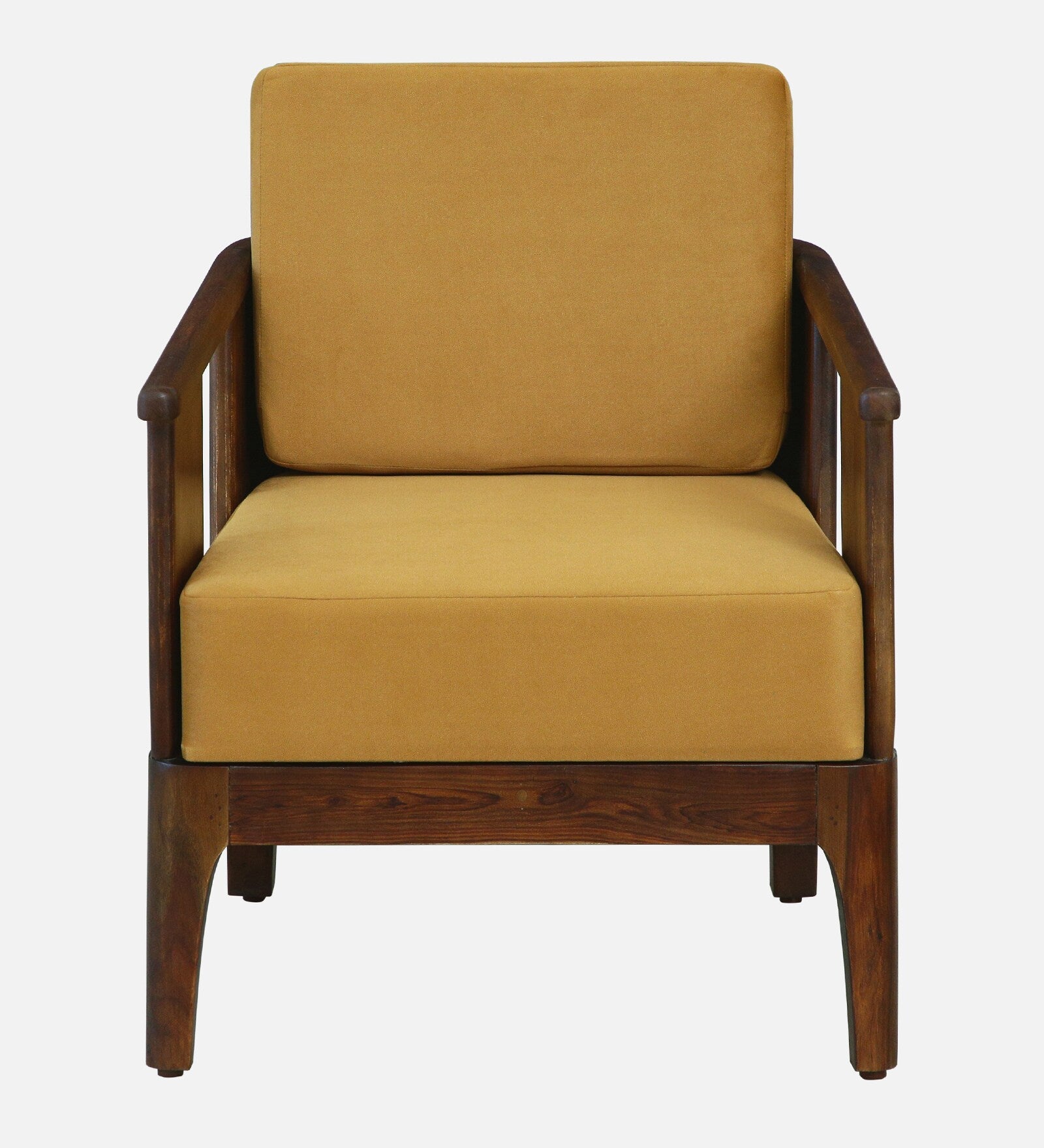 Bano Sheesham Wood 1 Seater Sofa In Mustard Colour
