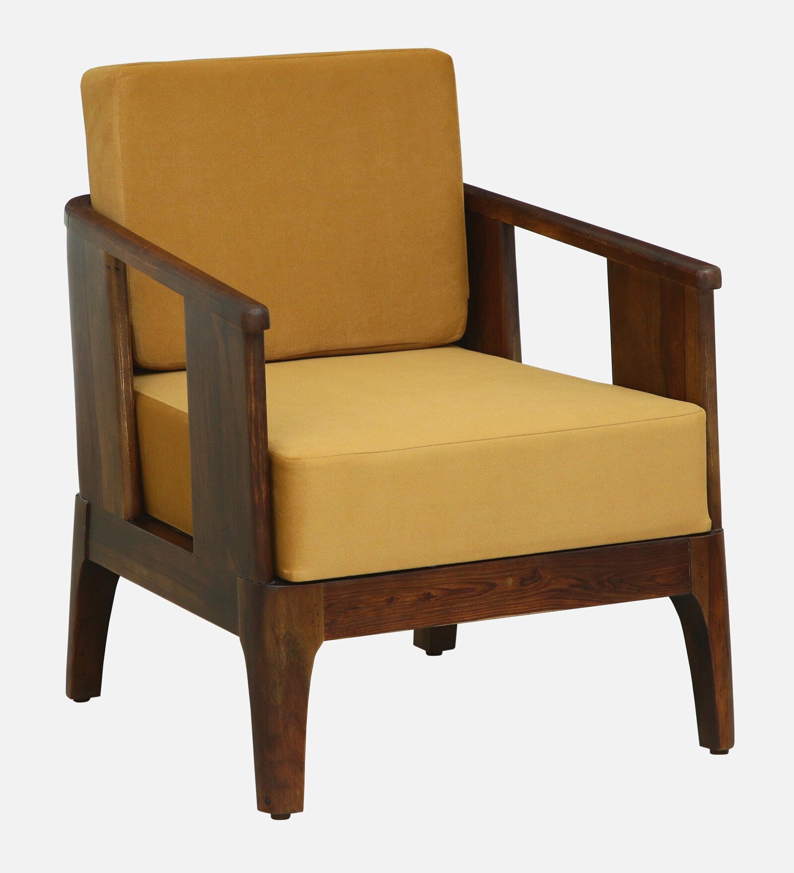 Bano Sheesham Wood 1 Seater Sofa In Mustard Colour