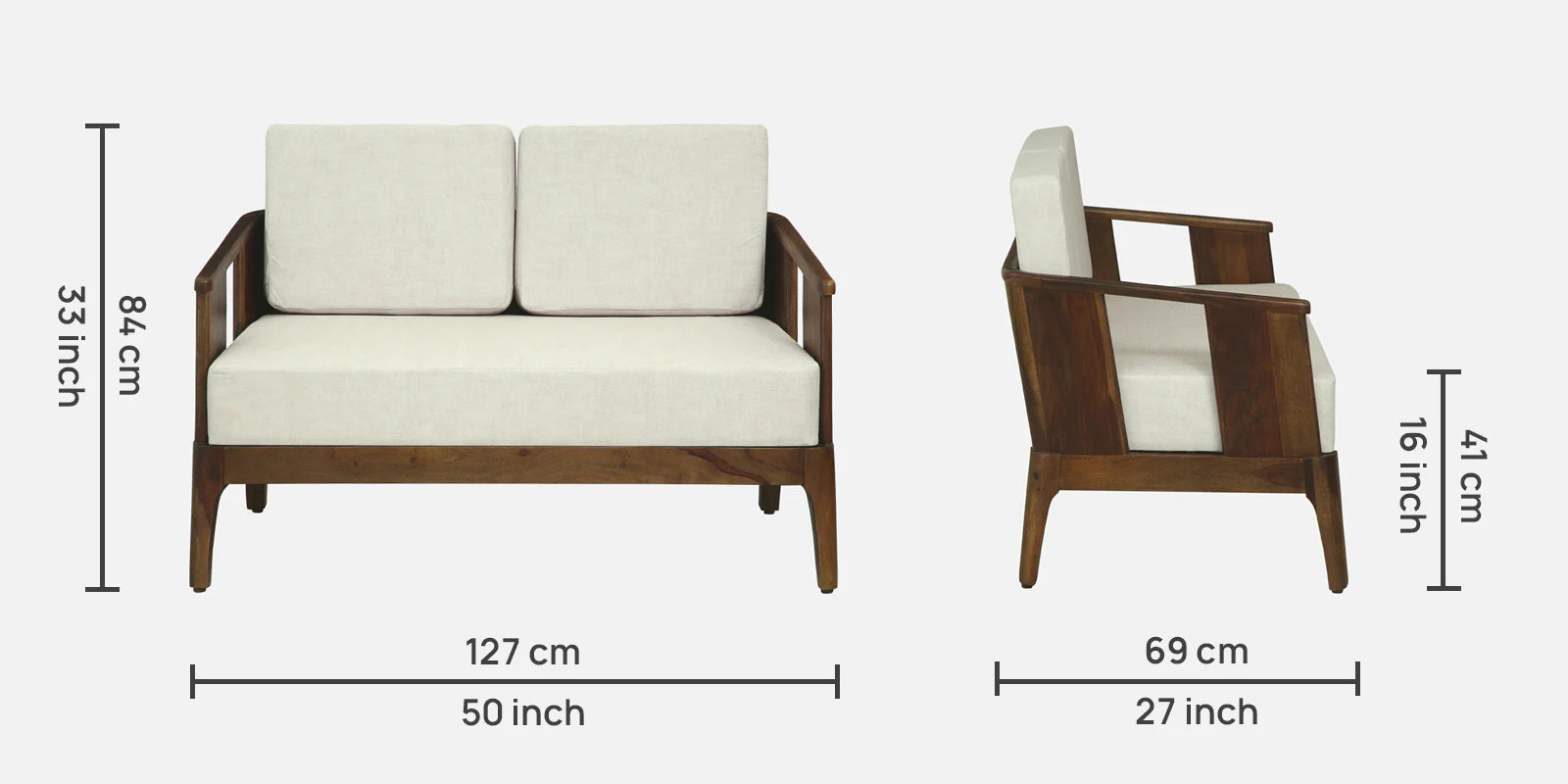 Bano Sheesham Wood 2 Seater Sofa In Beige Colour