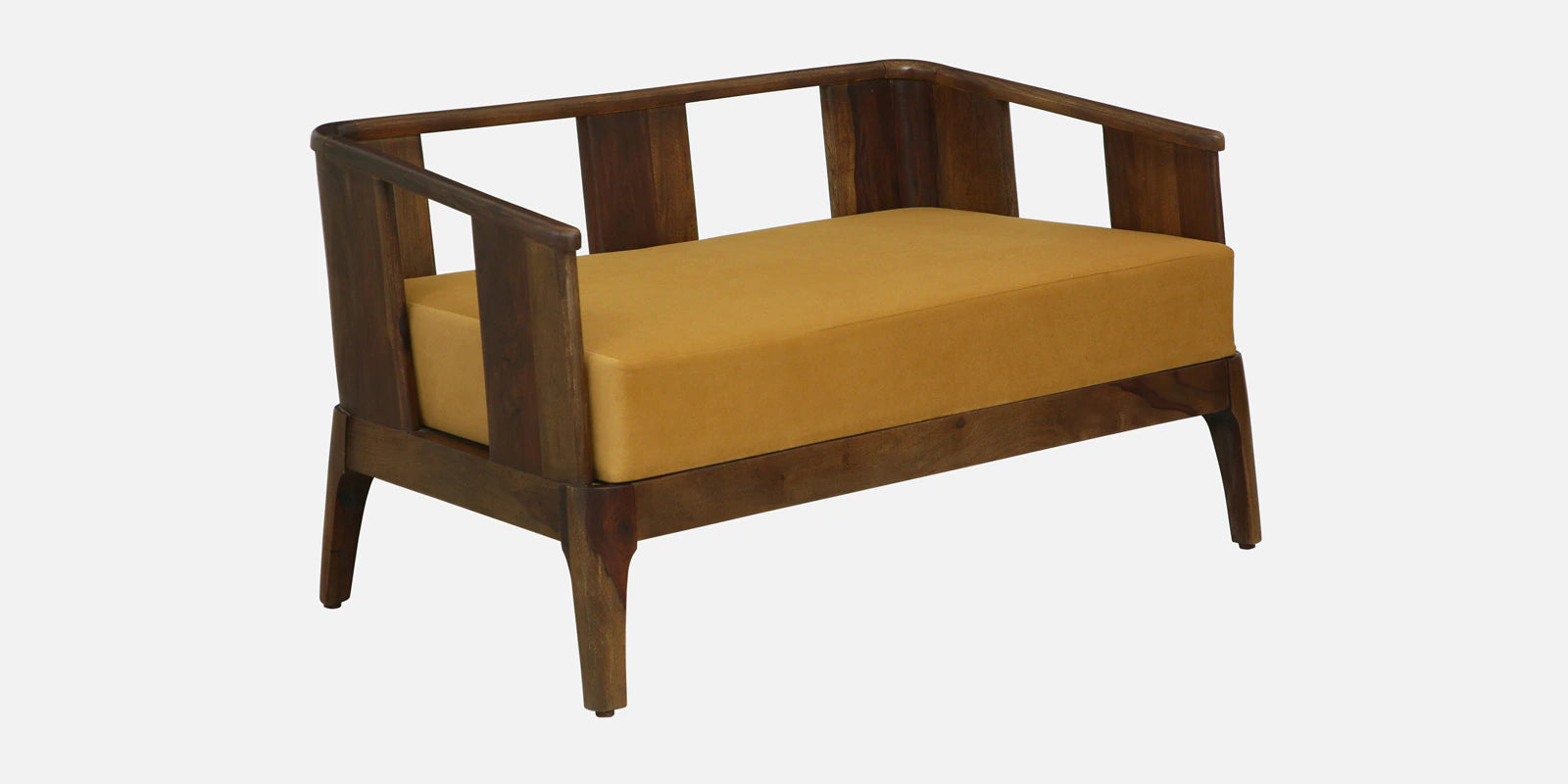 Bano Sheesham Wood 2 Seater Sofa In Mustard Colour